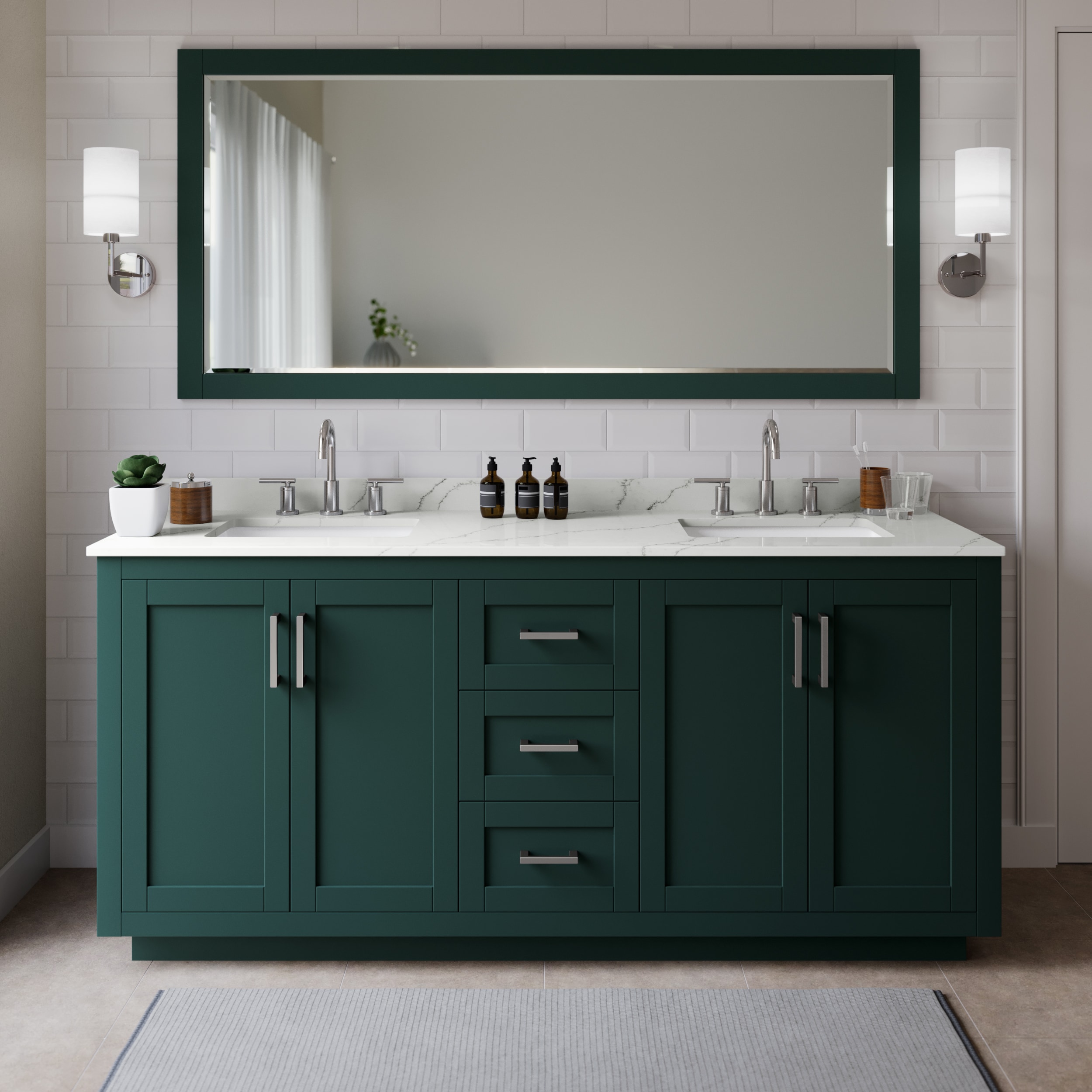 Wyndham Collection WCF292972DGEGTUS3MXX Miranda 72-in Green Undermount Double Sink Bathroom Vanity with Giotto Quartz Top
