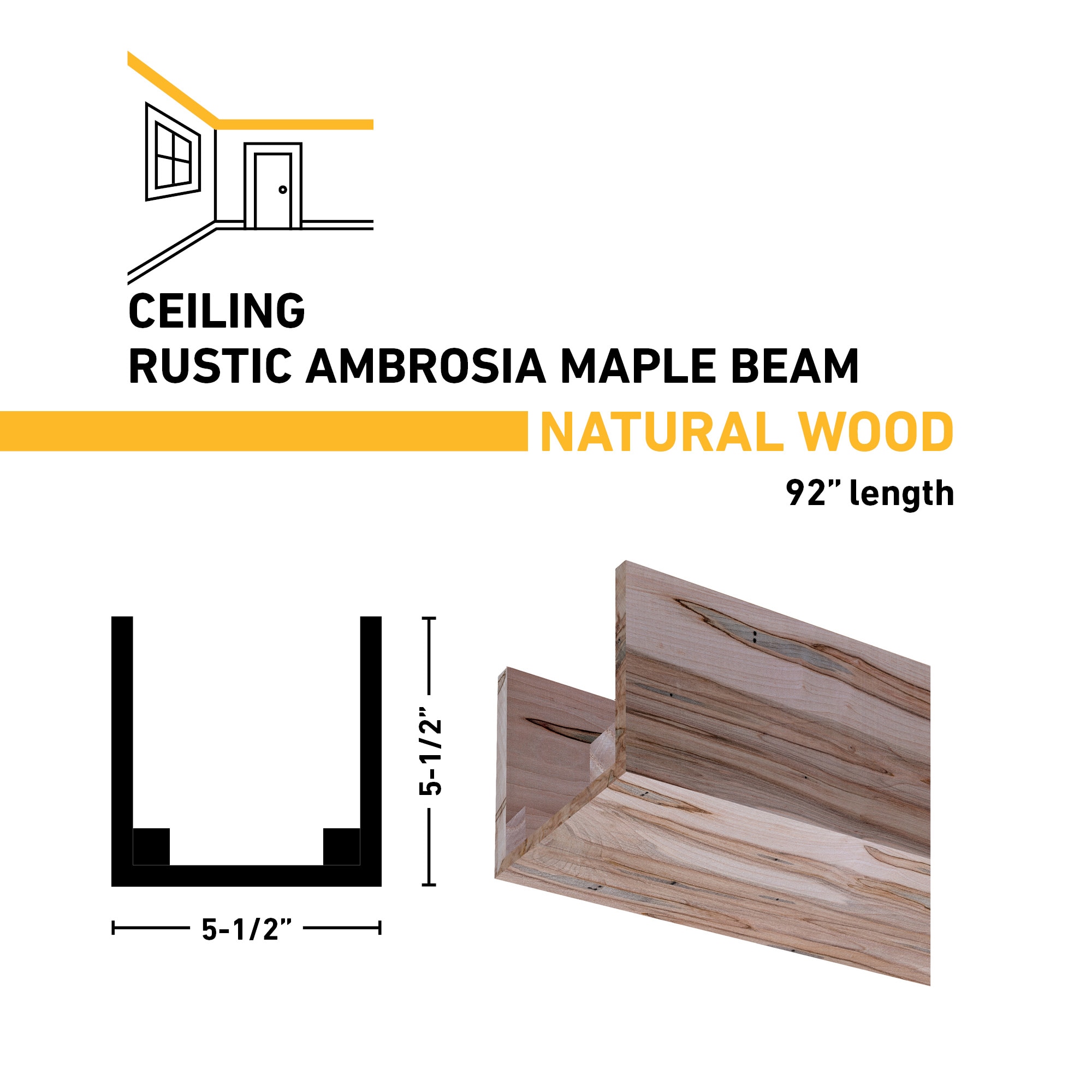 Ornamental Mouldings BEAMRUS01-92WMP5X5 Faux-Beams - View #3