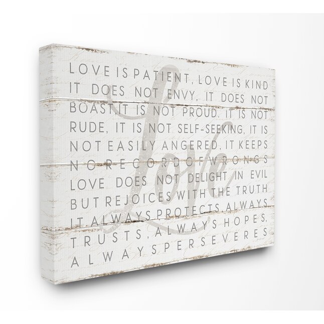Stupell Industries Love Is Patient Grey On White Planked Look Jennifer Pugh  40-in H x 30-in W Inspirational Print on Canvas in the Wall Art department  at Lowes.com
