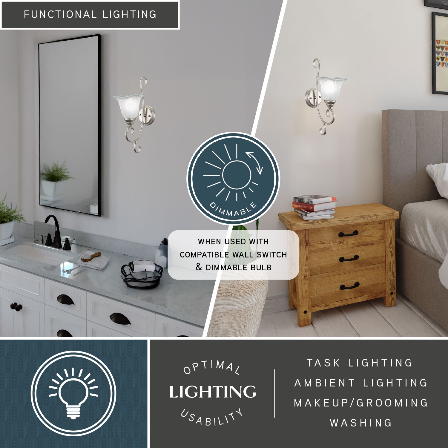 Bella Brushed Nickel Vanity Light with Alabaster Glass Shade