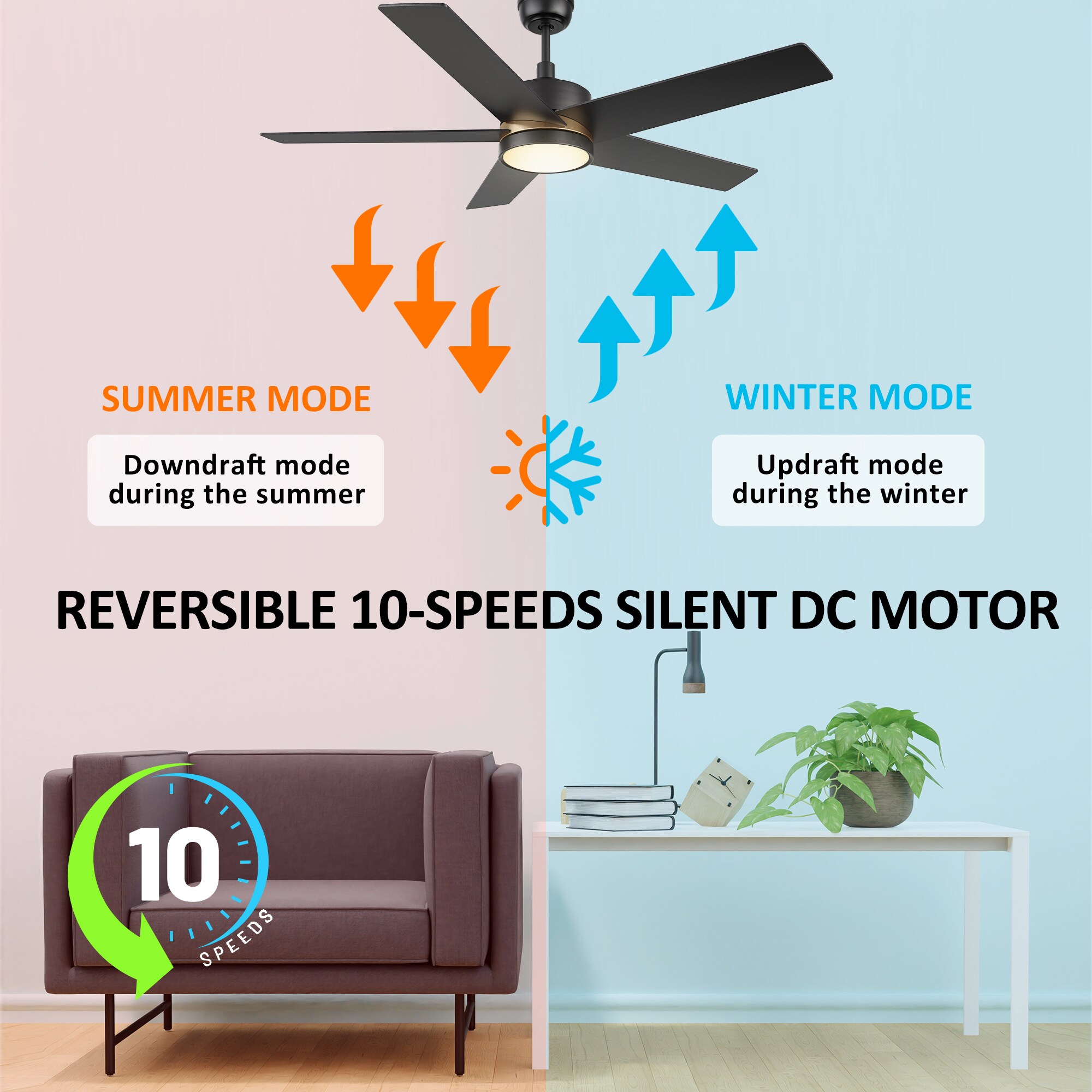 CARRO USA Lakeland 52-in Black Indoor/Outdoor Smart Ceiling Fan with ...