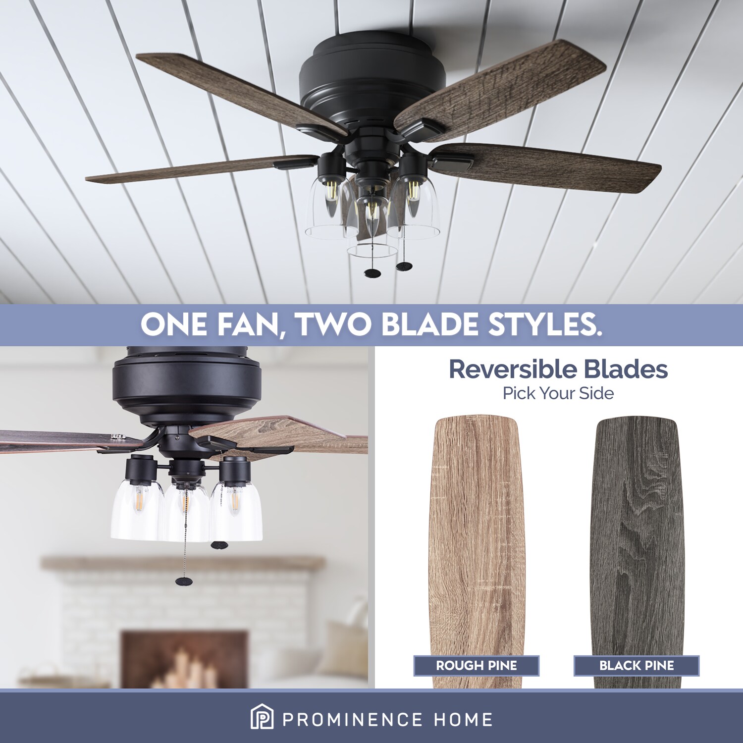 Magonia 52-Inch Matte Black and Pine Ceiling Fan with Light