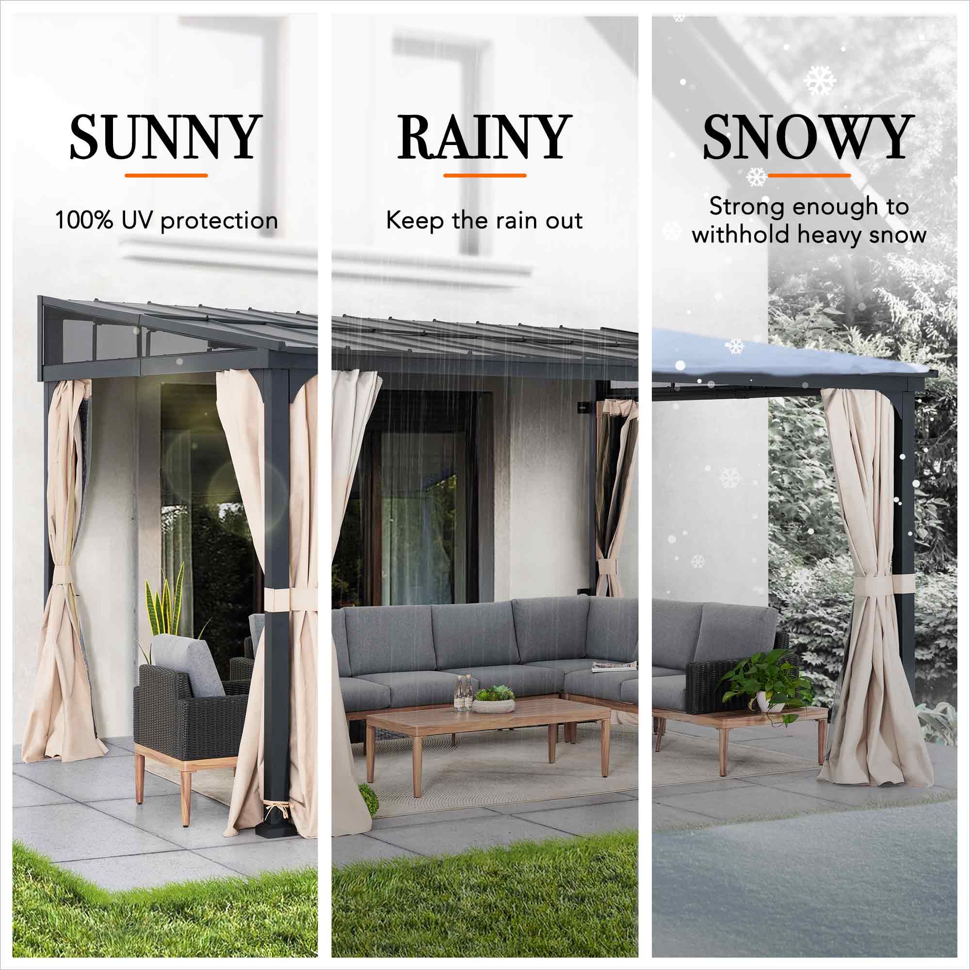 Large Black Wall-Mounted Gazebo with Curtains and Netting