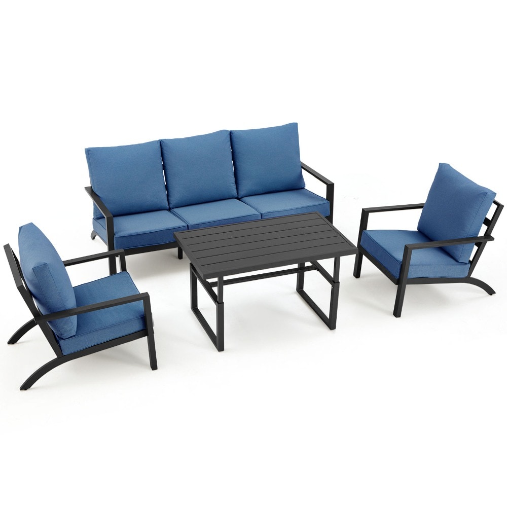 AECOJOY 16299BU-LS01 Conversation Set Outdoor Sectional with Blue Cushions and Aluminum Frame