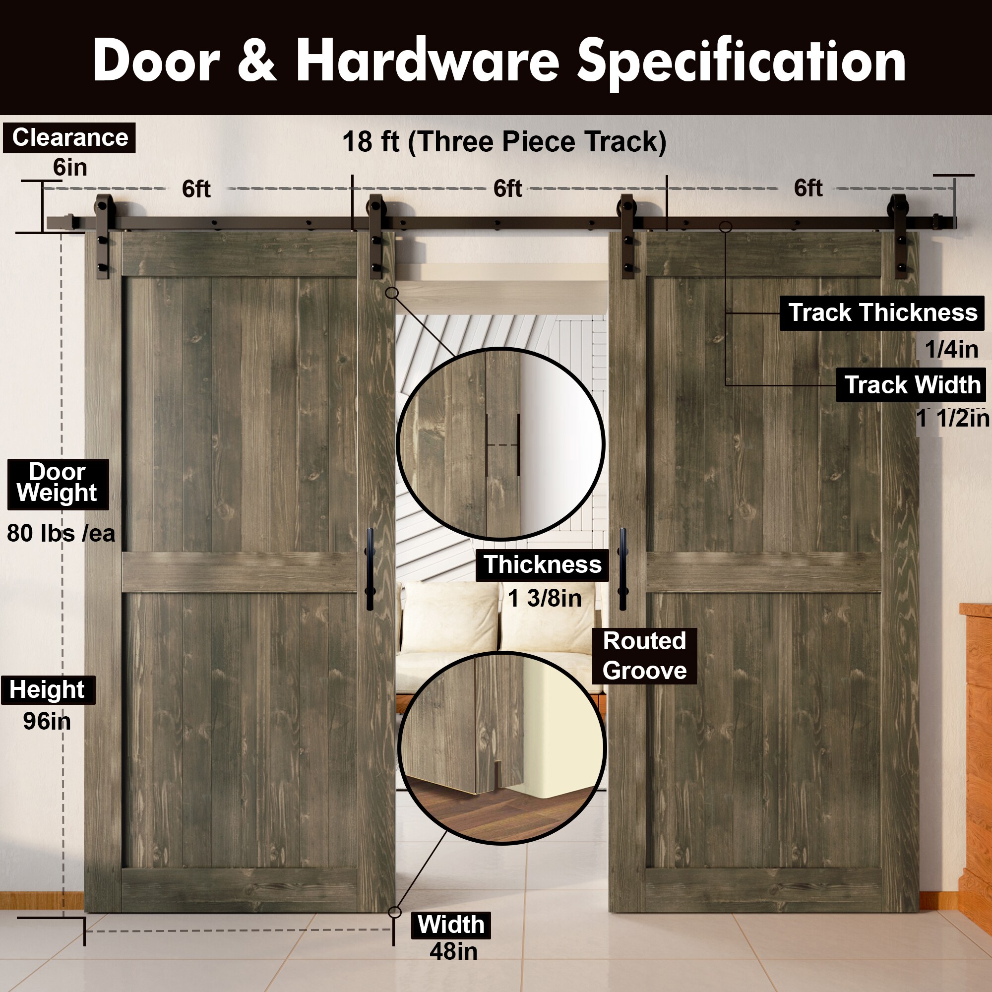 HOMACER YT2TGH216C-4896-H-GR Barn-Doors - View #7