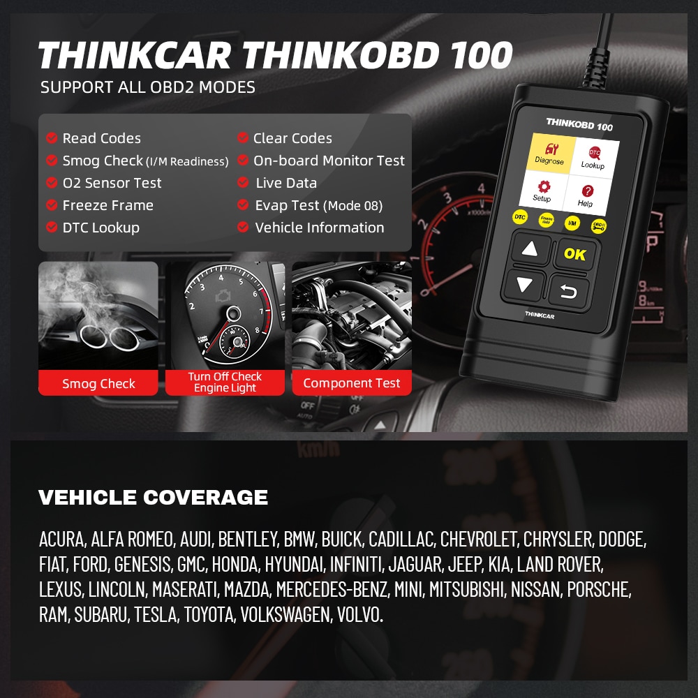 THINKCAR OBD2 Scanner Car Code Reader Auto Diagnostic Tool THINKOBD 100 in  the Auto Diagnostic & Testing Tools department at