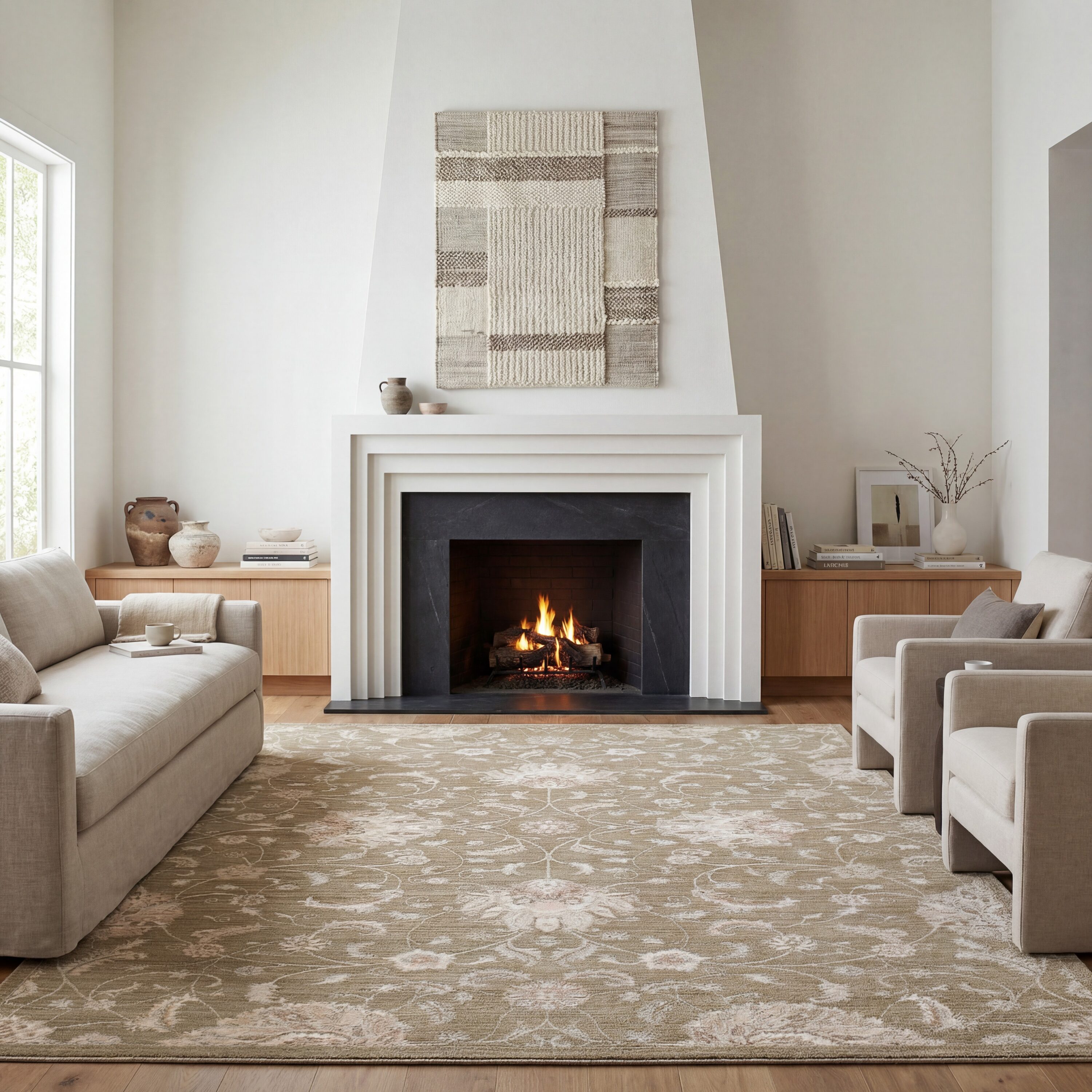 Style Selections River Loomed Green Rectangular Indoor Floral/Botanical Pet Friendly Area Rug