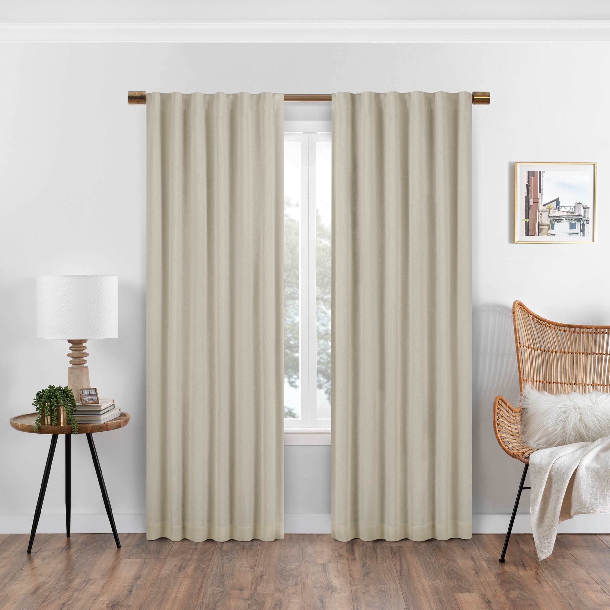 Eclipse FZE003AB4LIN 108-Inches Linen Blackout Standard lined Rod pocket Single curtain panel