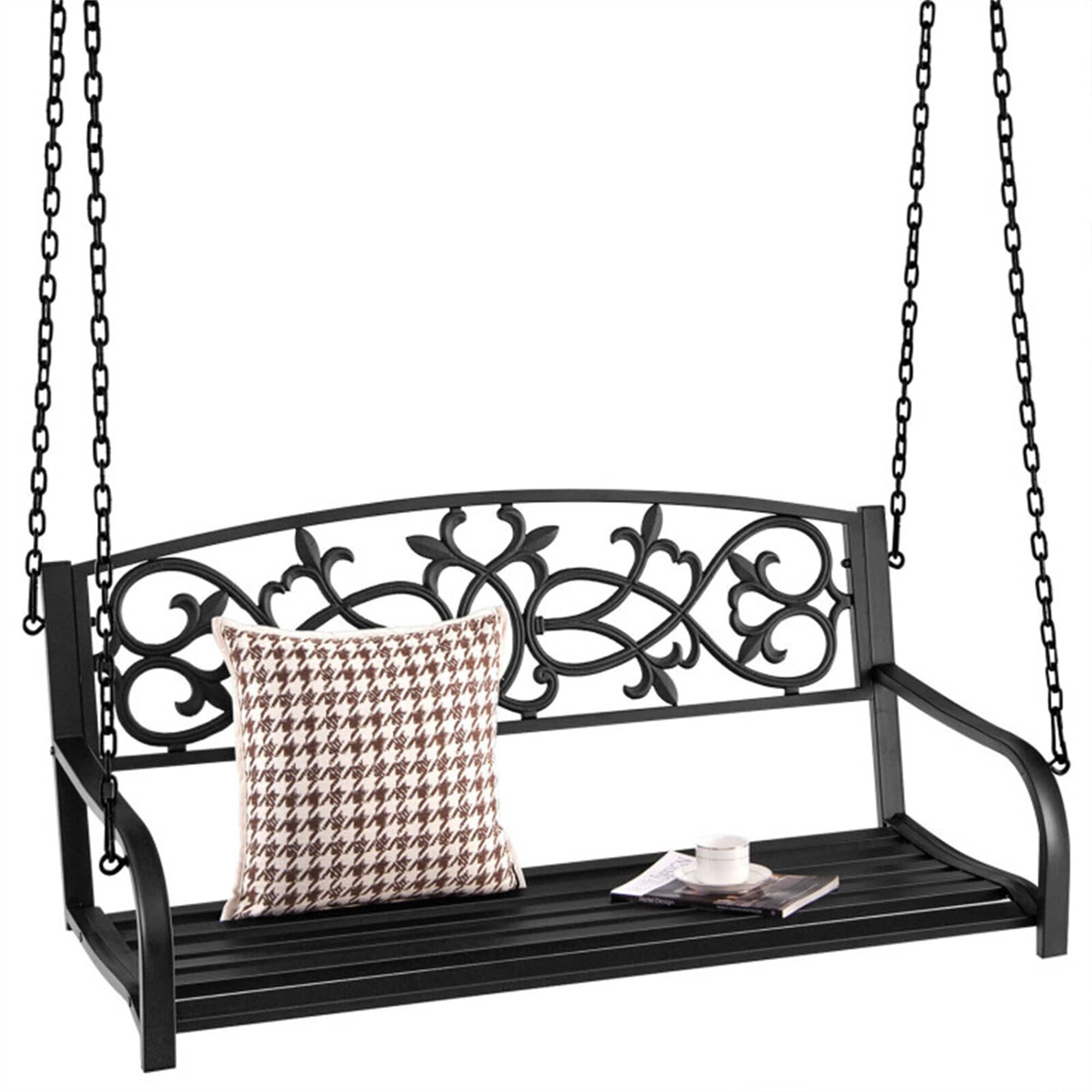 BABOOM BOM-1607WH-CO 2-Person Outdoor Porch 2 -person Black Iron Outdoor Swing
