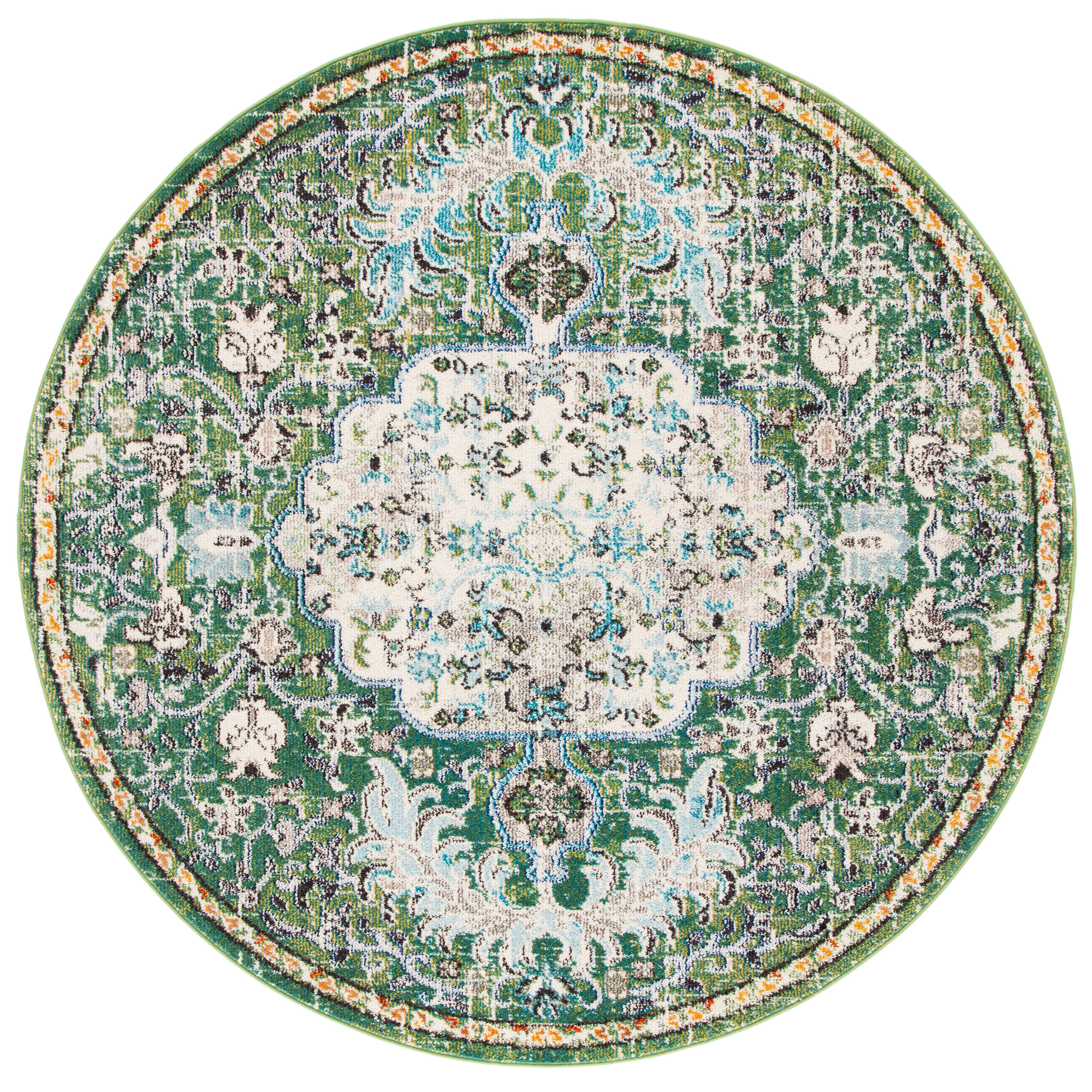 Safavieh MAD447Y-7R Madison 7 x 7 (ft) Loomed Polypropylene Green/Turquoise Round Indoor Distressed/Overdyed Vintage Area rug