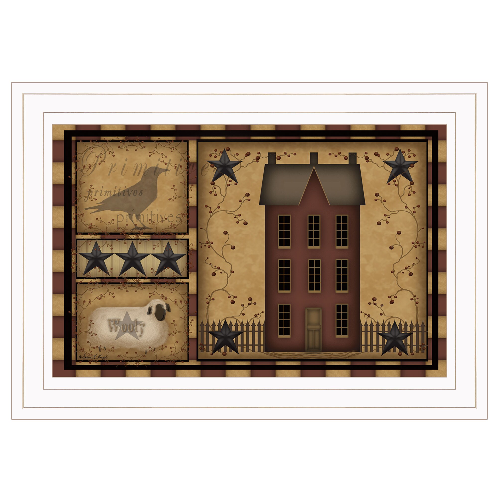 Trendy Decor 4U CAR101D-226G Primitive Shadowbox Carrie Knoff White Wood Framed 11-in H x 15-in W Country Paper Print