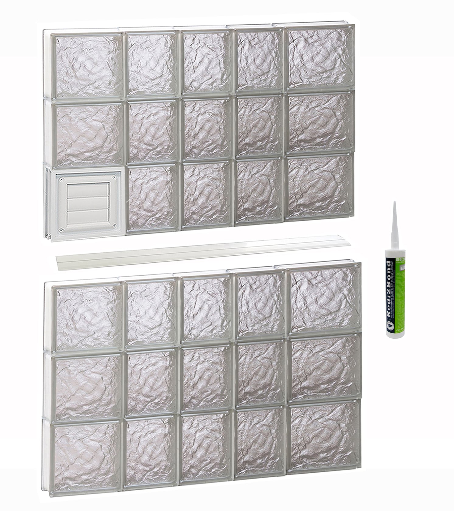 REDI2SET D3448IS Ice Glass 32-3/4-in x 46-1/2-in Frameless Replacement Dryer vent Glass Block Window