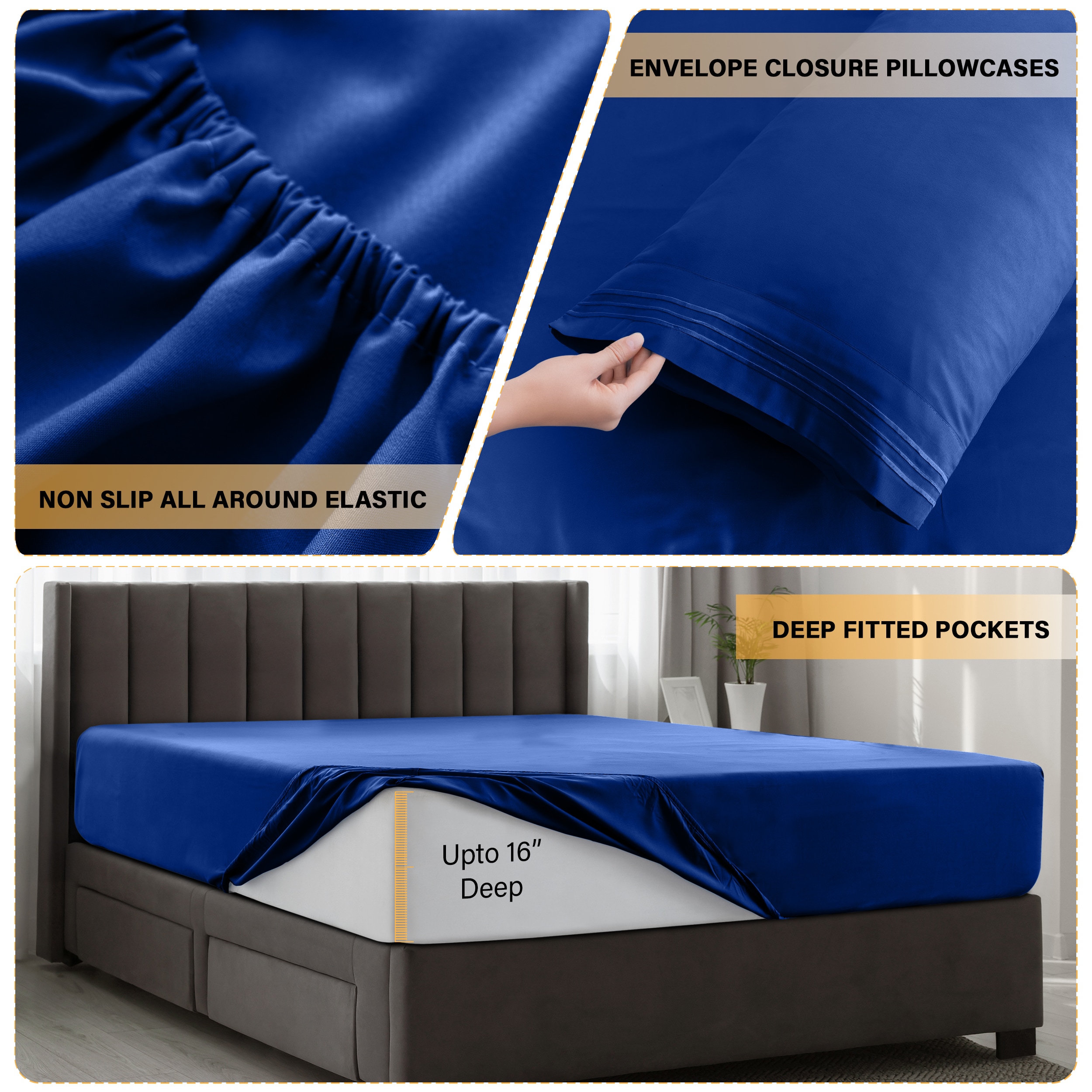 Lux Decor Collection 4PC PSHT T R BLUE Sheet-Sets - View #2