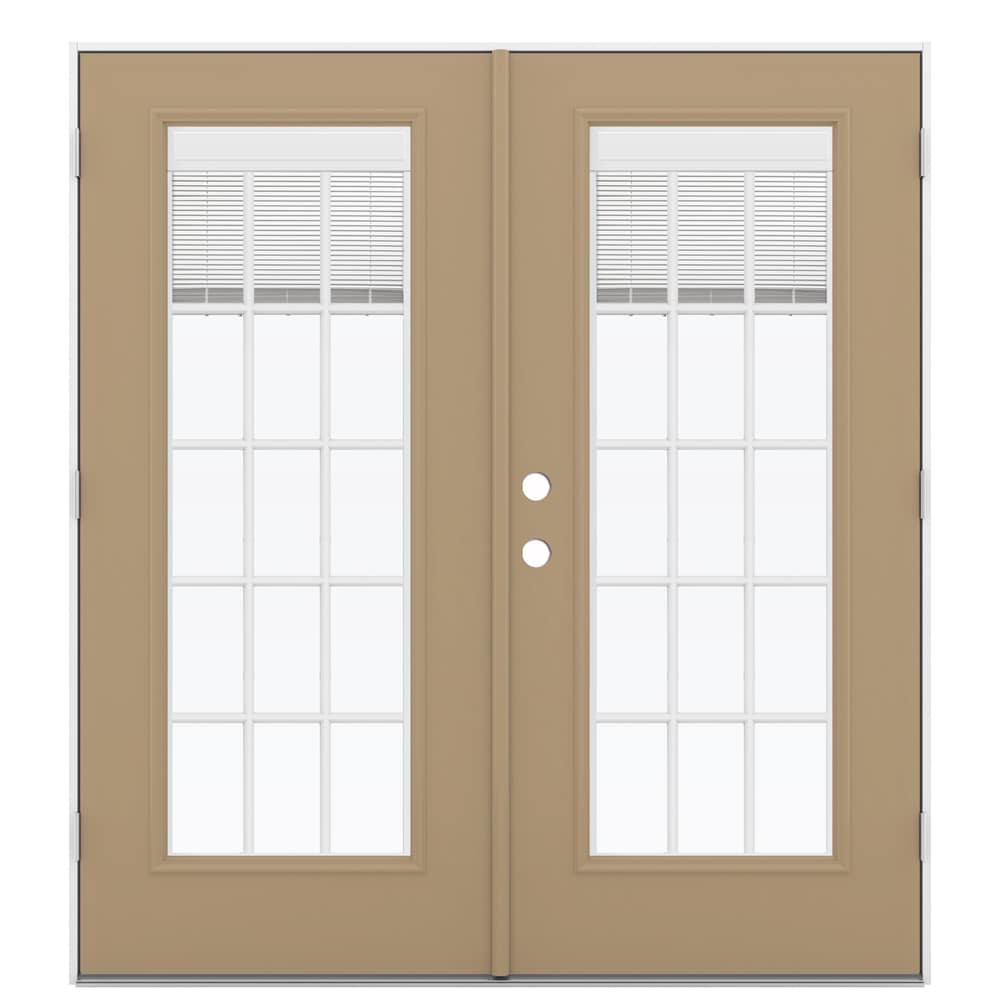 JELD-WEN LOWOLJW205900395 French 72-in x 80-in x 4-9/16-in Jamb Low-e Blinds and Grilles Between The Glass Warm Wheat Steel French Left-Hand Outswing Double Patio Door