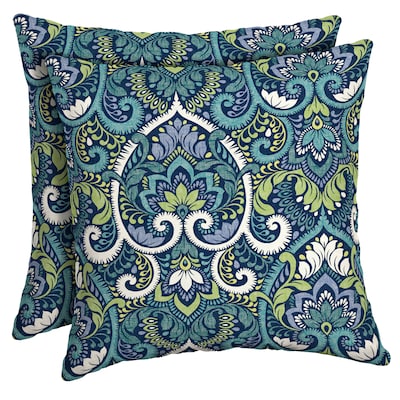 Arden Selections 2 Pack Damask Sapphire Aurora Blue Square Throw Pillow In The Outdoor Decorative Pillows Department At Com - Allen And Roth Blue Damask Patio Cushions