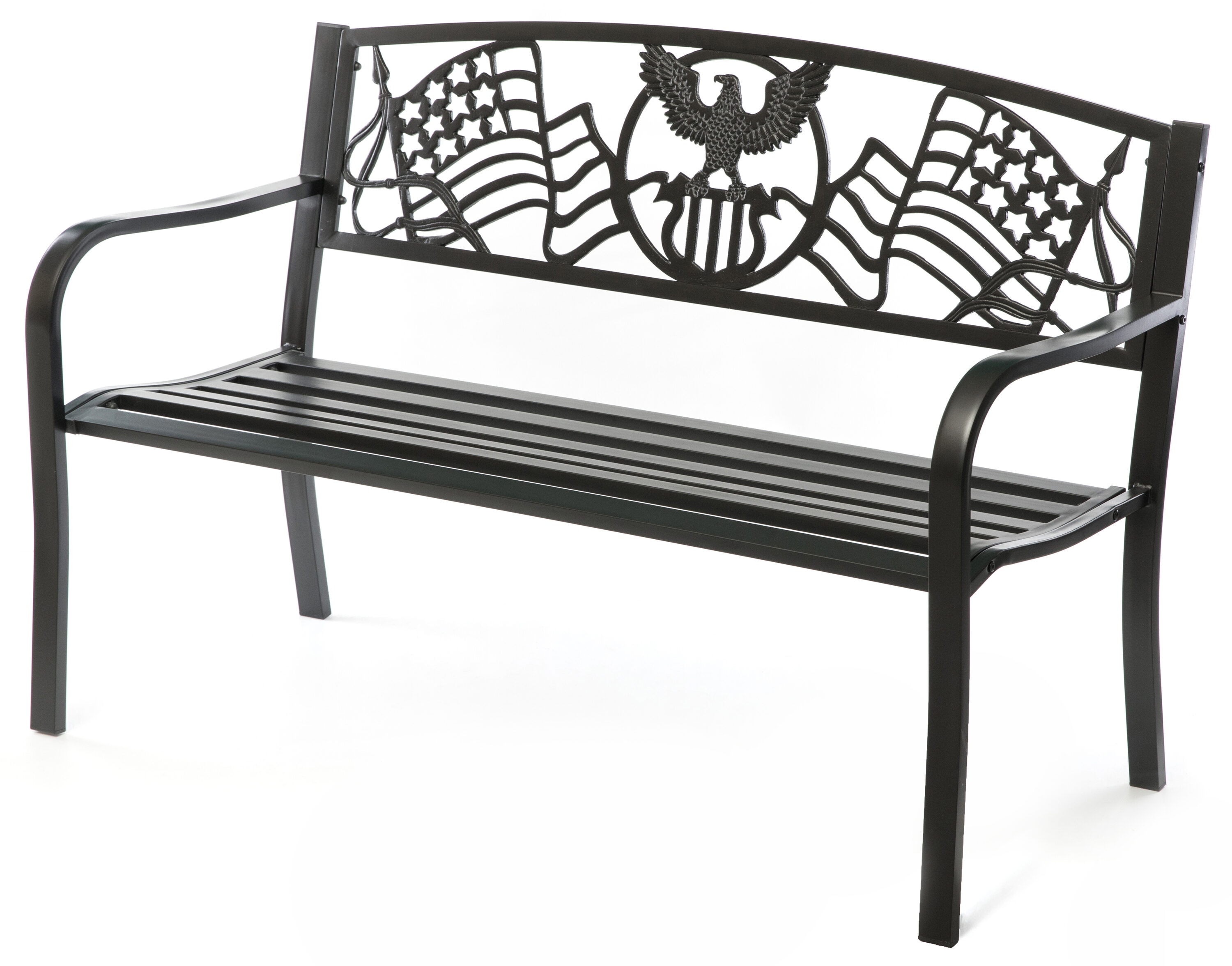 Quickway Imports QI003710 50-Inches W x 34-Inches H Black Steel Garden Bench