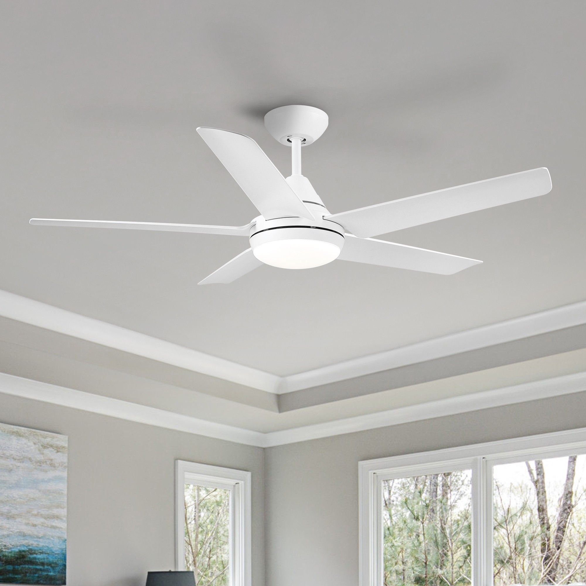 Yiekholo LL-0110AAK 48 LED-109-111 48-Inches White with White Blades Color-Changing Indoor Downrod mount Standard Ceiling Fan With Light and Remote ( 5 -Blade)