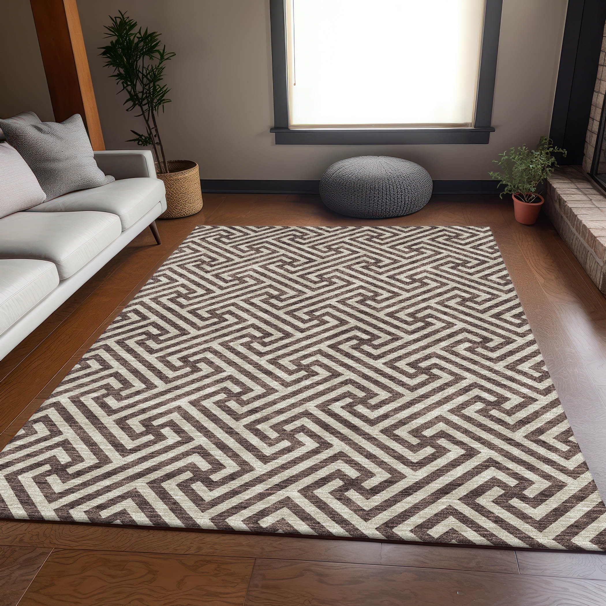 Addison Rugs ACN731BR8X10 Chantille ACN731BR 8 x 10 (ft) Polyester Brown Rectangular Indoor/Outdoor Geometric Machine washable Area rug