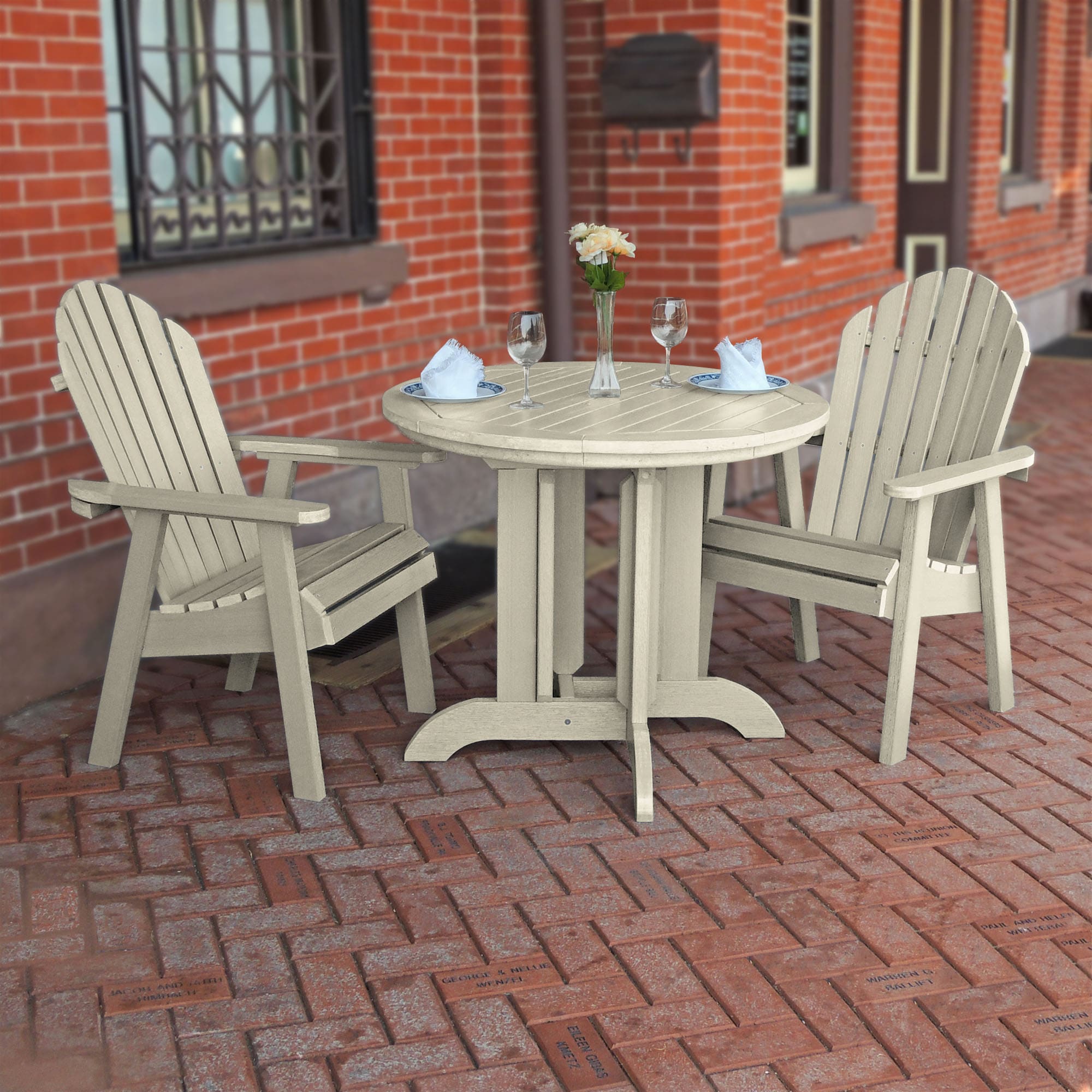 highwood CM-ST3SQD1-WAE Sequoia Professional 3 -Piece Whitewash Patio Dining Set Plastic Round Table with 2 Stationary Chairs