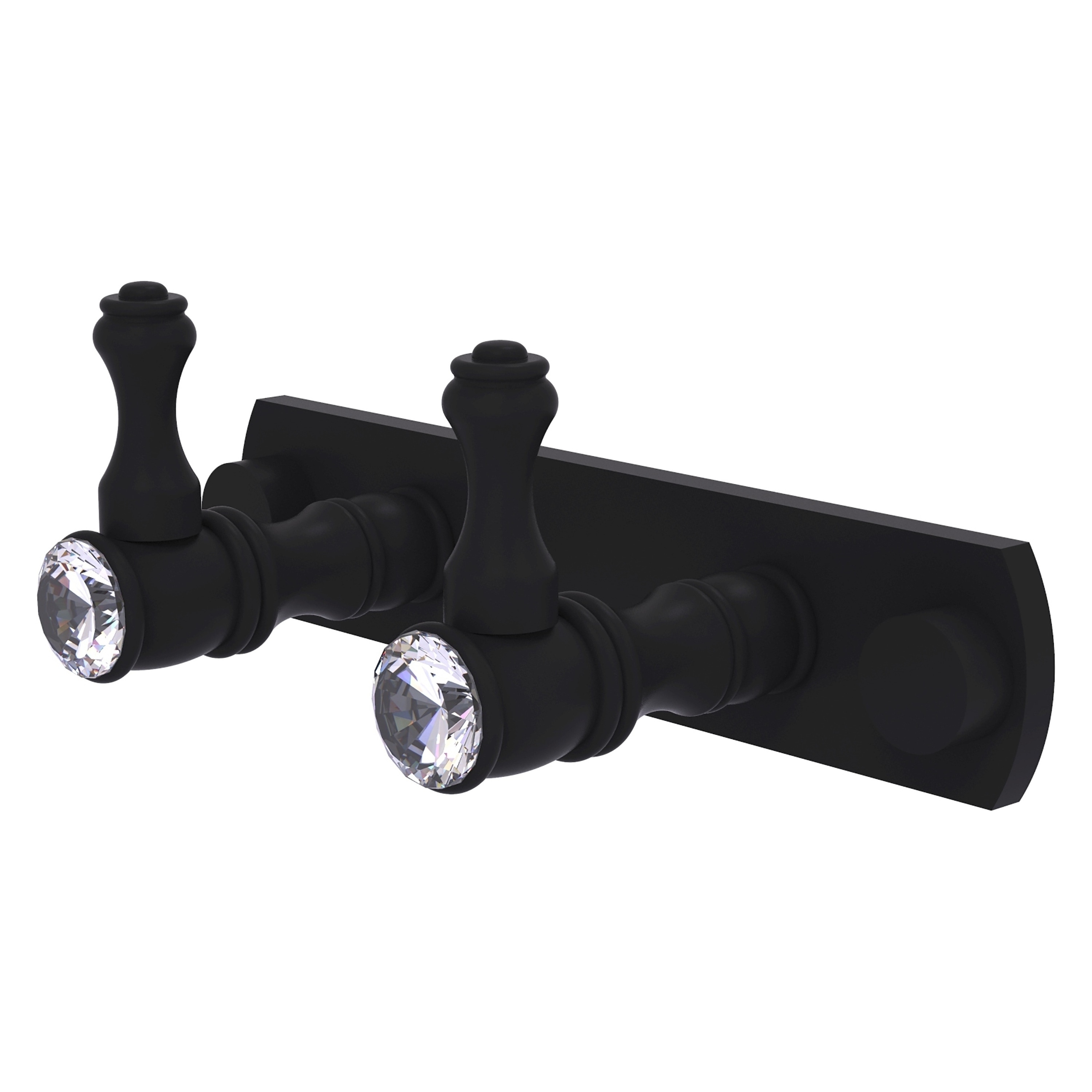 Allied Brass CC-20-2-BKM Carolina Crystal Matte Black Double -Hook Wall mount Towel Hook