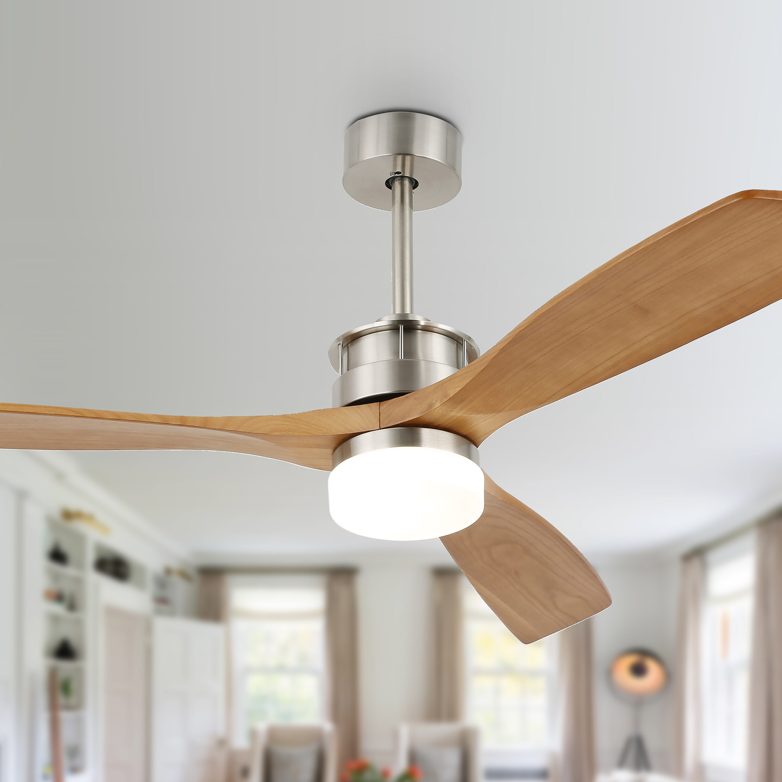 Cusp Barn CS52DC10Z Cillon 52-in Color-Changing Nickel with Wood Blades Chandelier Ceiling Fan With Light - Remote Included ( 3 -Blade )