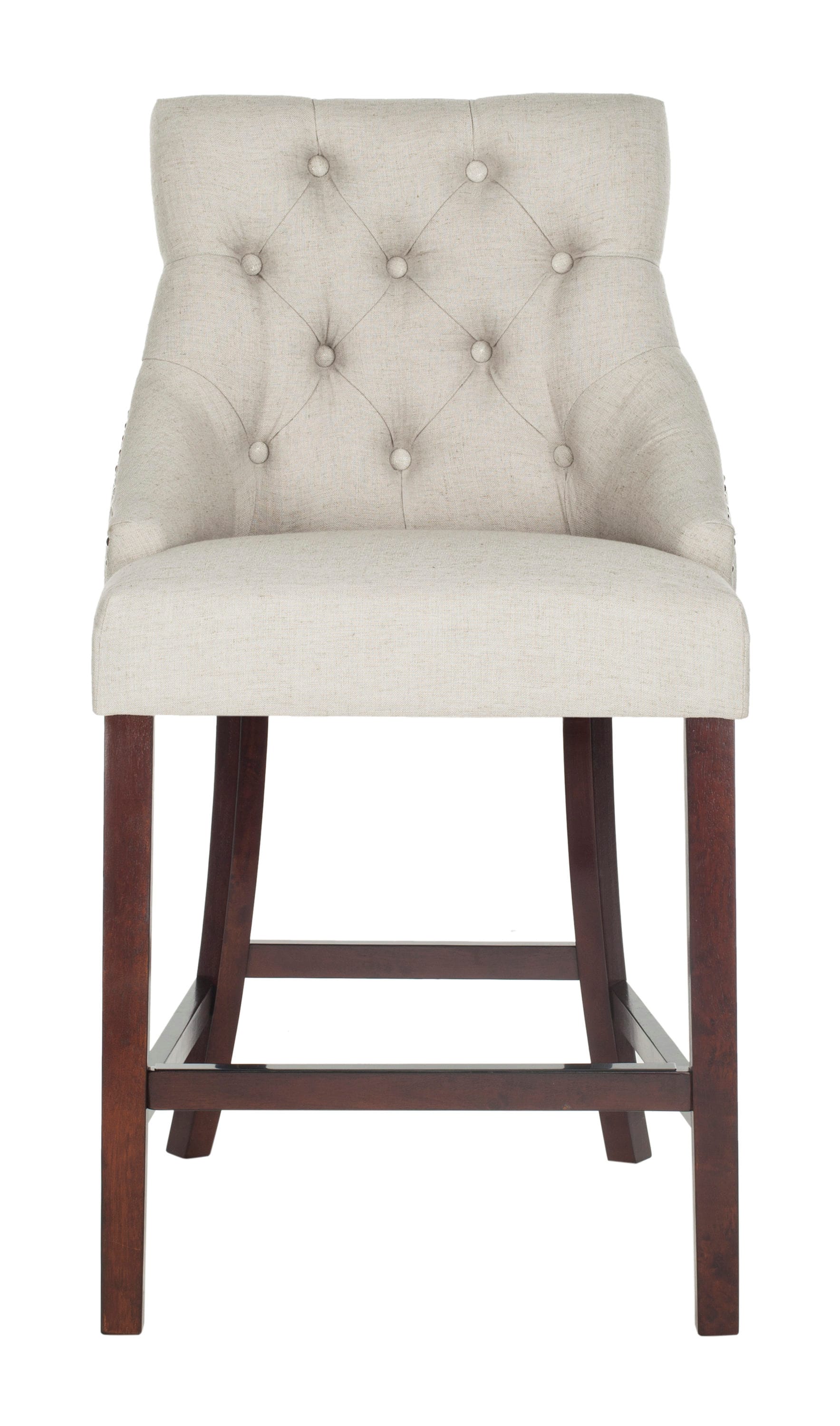 Eleni 26" Light Grey Tufted Wingback Counter Stool with Chrome Accents