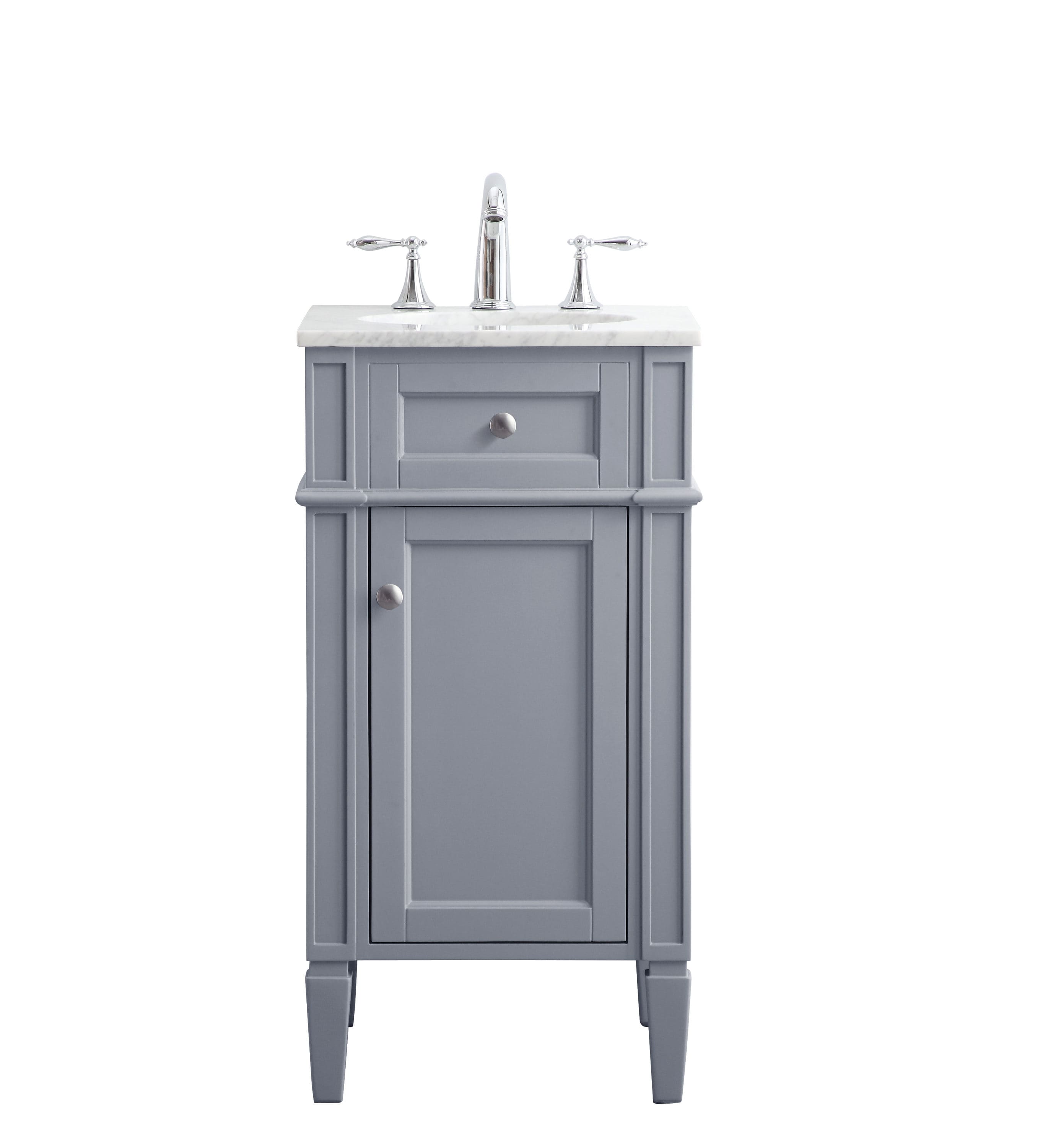 Elegant Decor HF37554GR Home Furnishing 18-in Grey Undermount Single sink Bathroom Vanity with Carrara White Marble Top