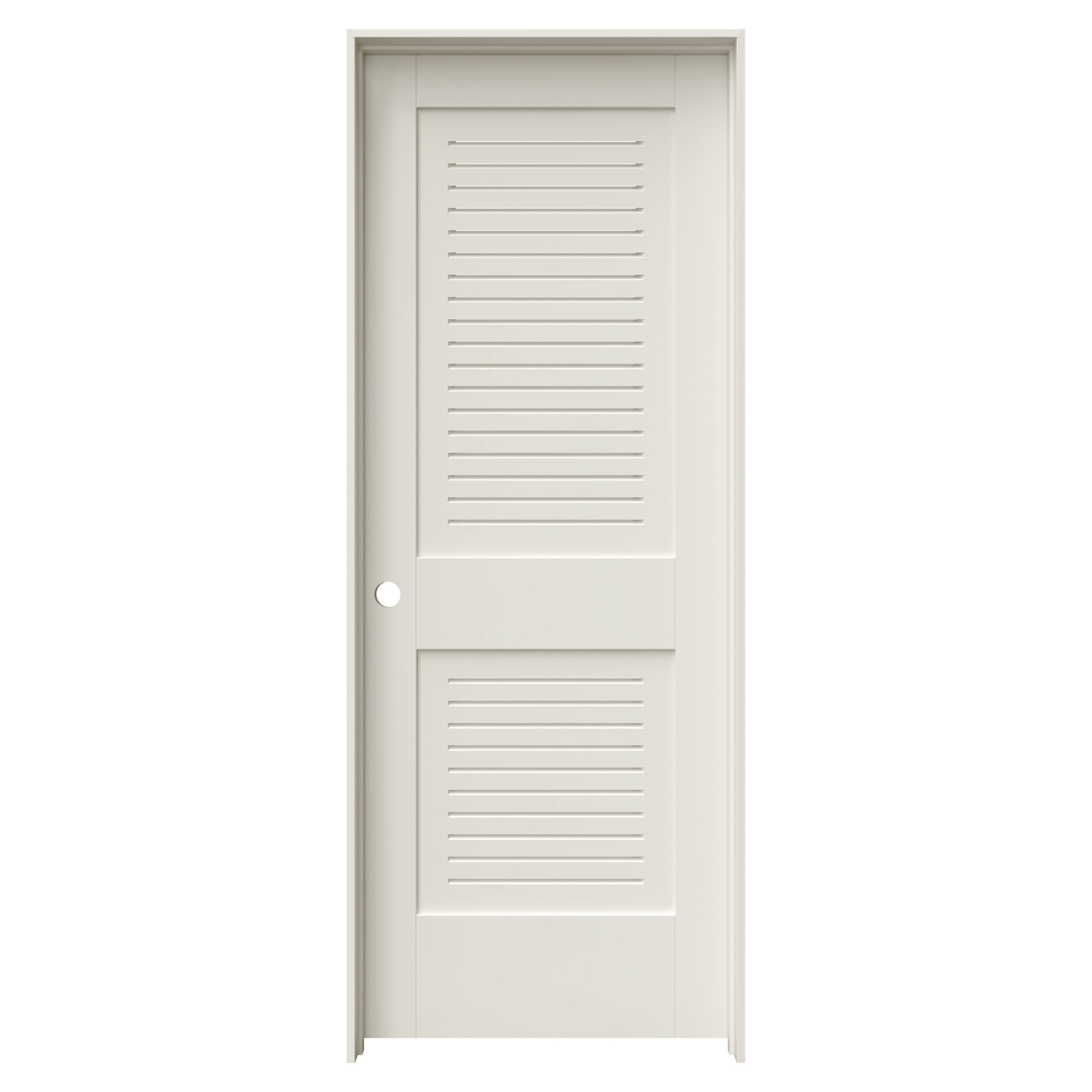 JELD-WEN LOWOLJW254300016 30-in x 80-in Primed Solid core Louver Right hand Textured Primed MDF Flat Jamb Single Prehung Interior Door