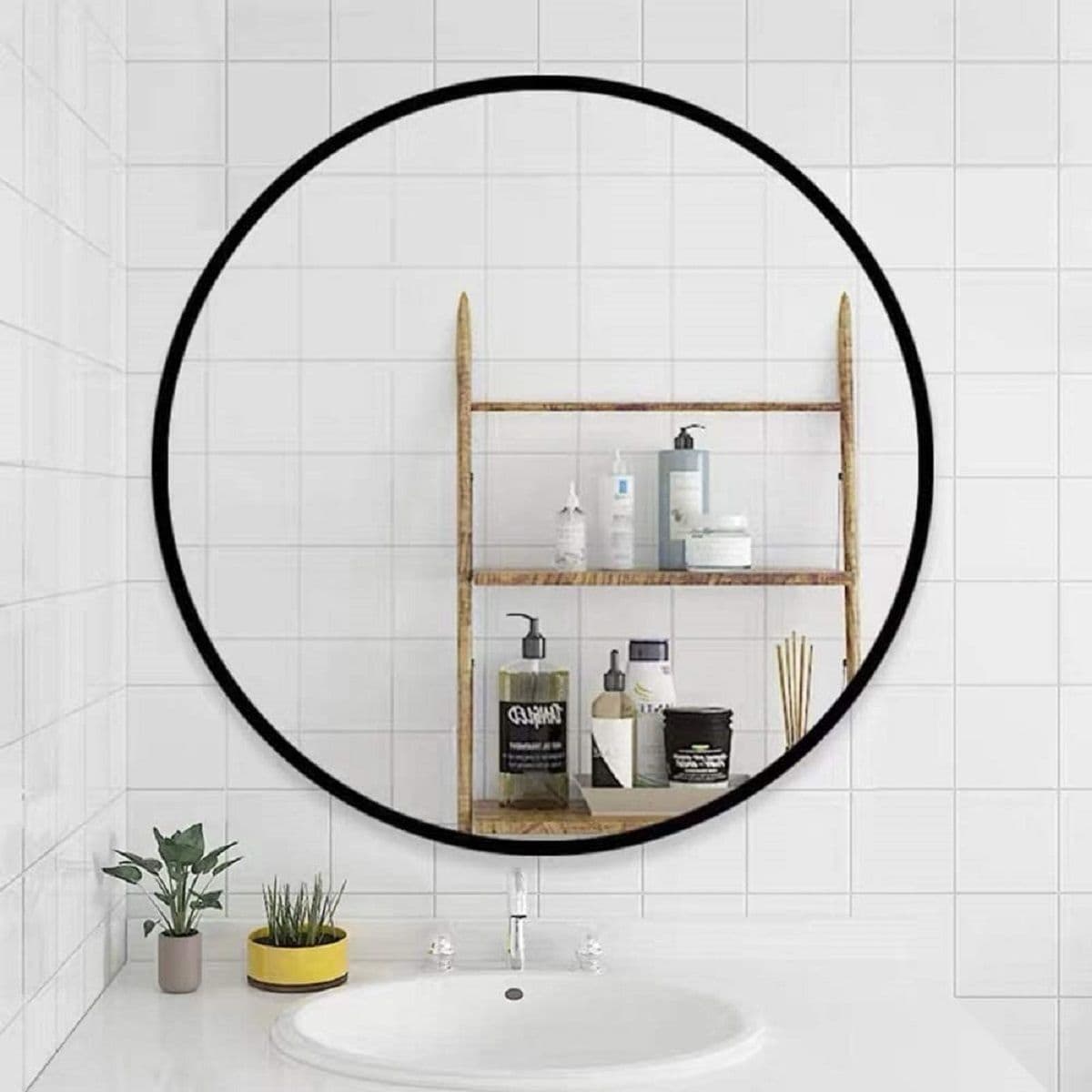 Nestfair SDK0062B 24-in W x 24.0-in H Round Black Framed Wall Mirror