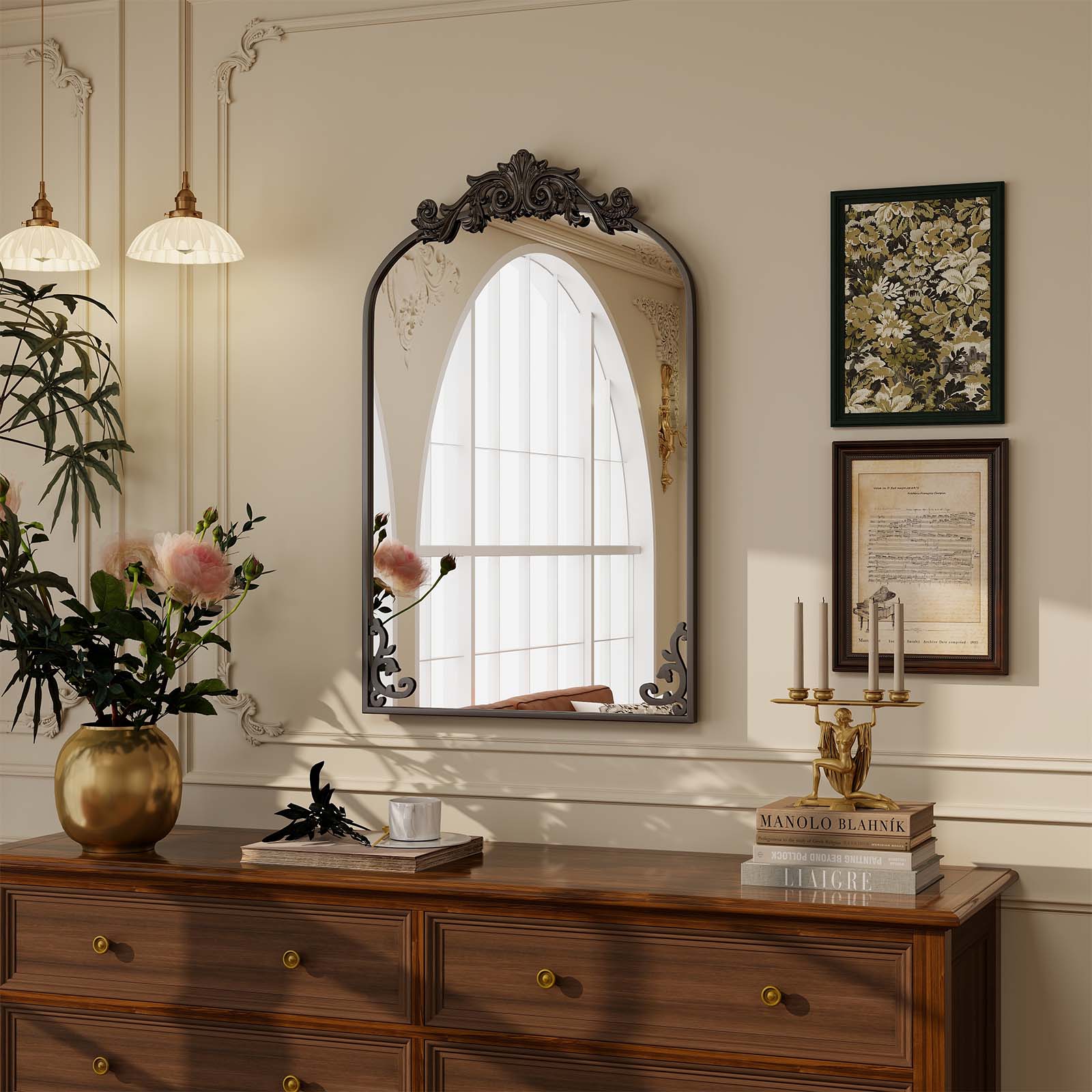 BEAUTYPEAK LS-HTJHGZ2438-BK 24-Inches W x 38.0-Inches H Arch Black Framed Wall Mirror