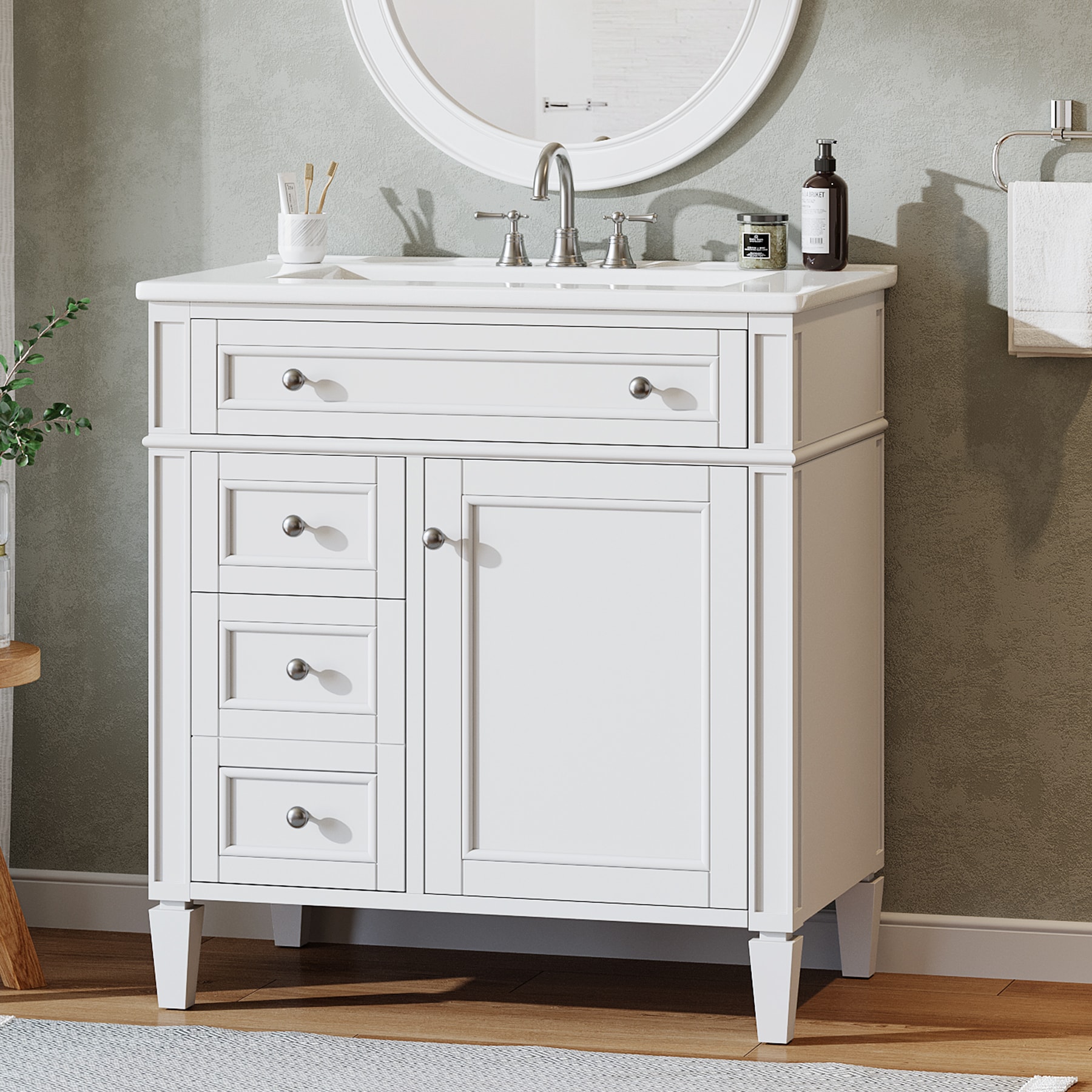 LITTLE TREE - 30 in. Single Sink Freestanding White Bath Vanity with White Ceramic Top Unassembled