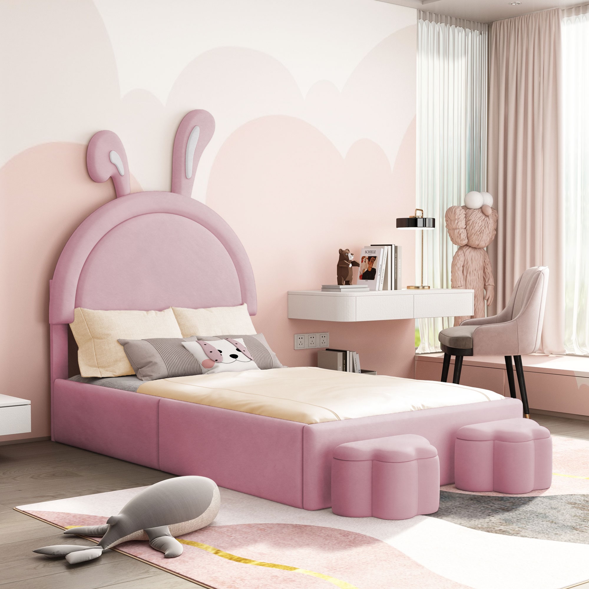 ModernLuxe L-N733P171431H pink Twin Wood Platform Bed