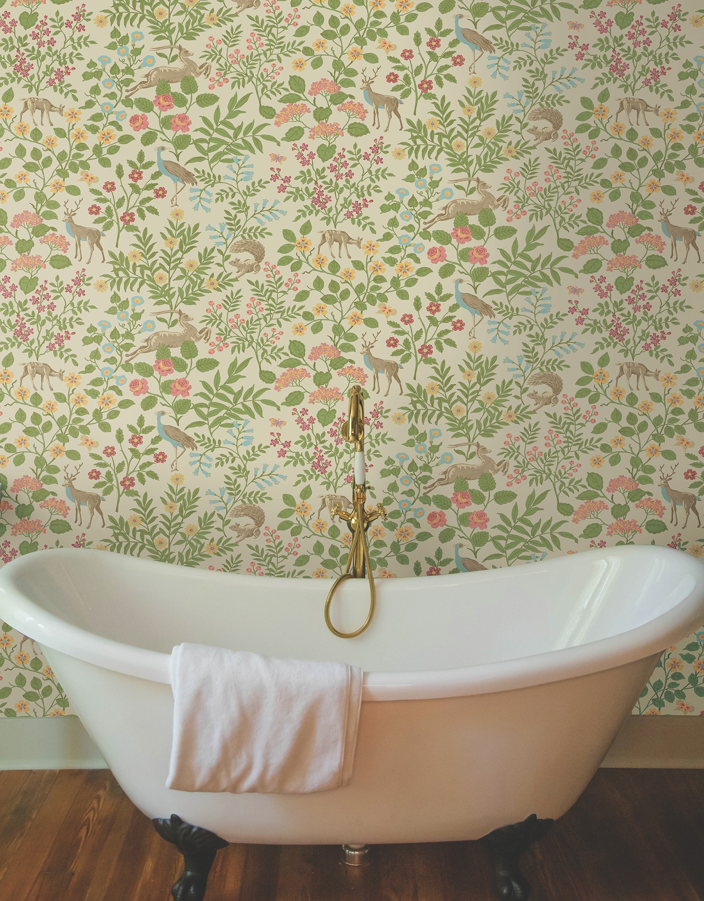 Linen Tan and Green Floral Peel and Stick Wallpaper