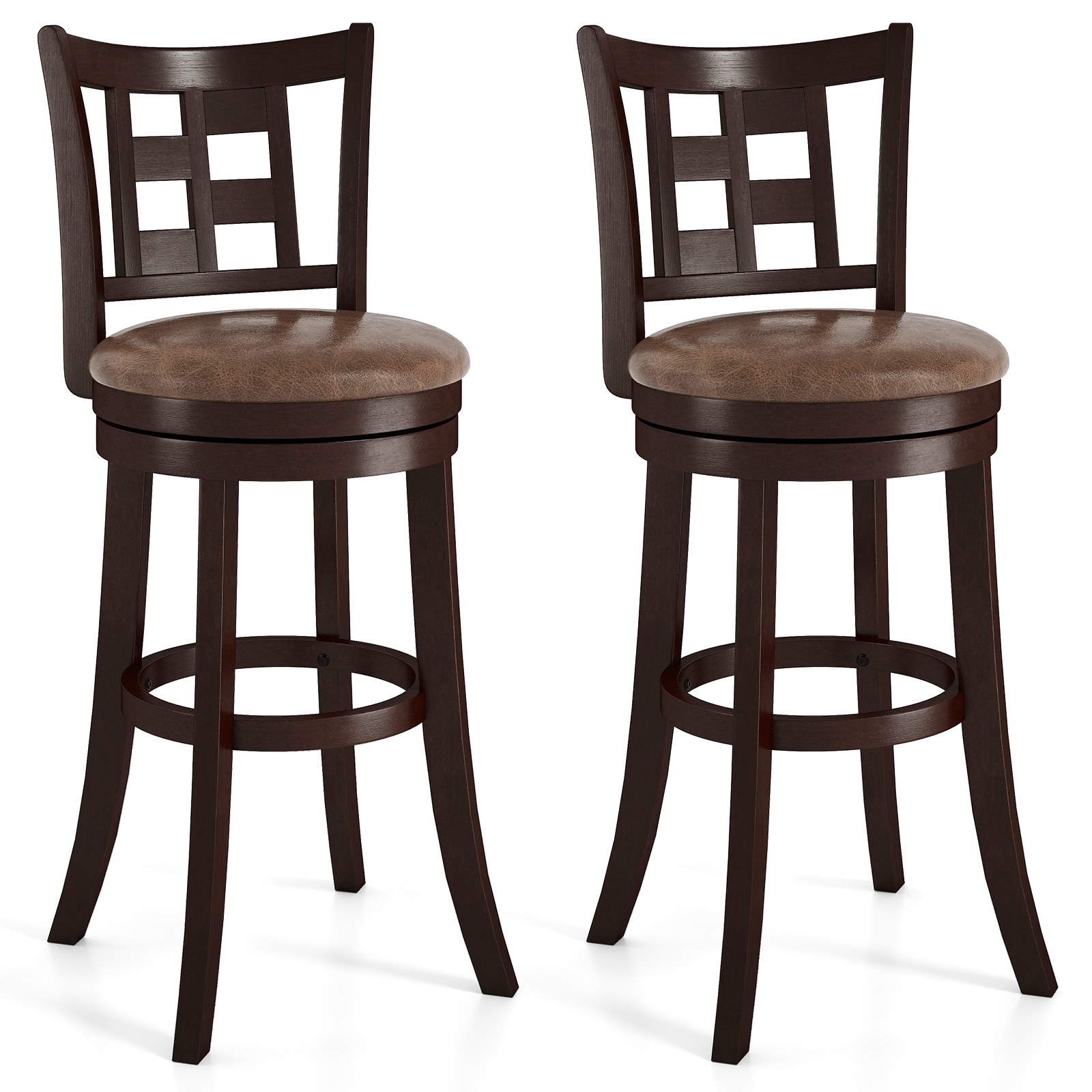 ID12731CF29 Brown 30-in H Bar height Upholstered Swivel Wood Bar Stool