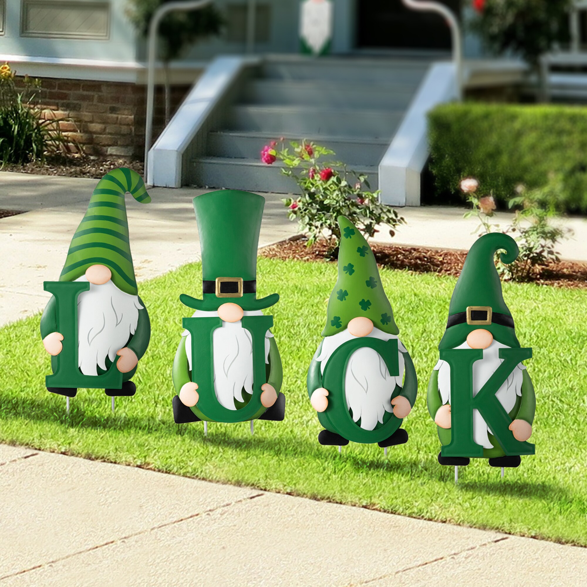 Glitzhome 24-in H Set of 4 Metal St. Patrick's LUCK Gnome yard stake or ...