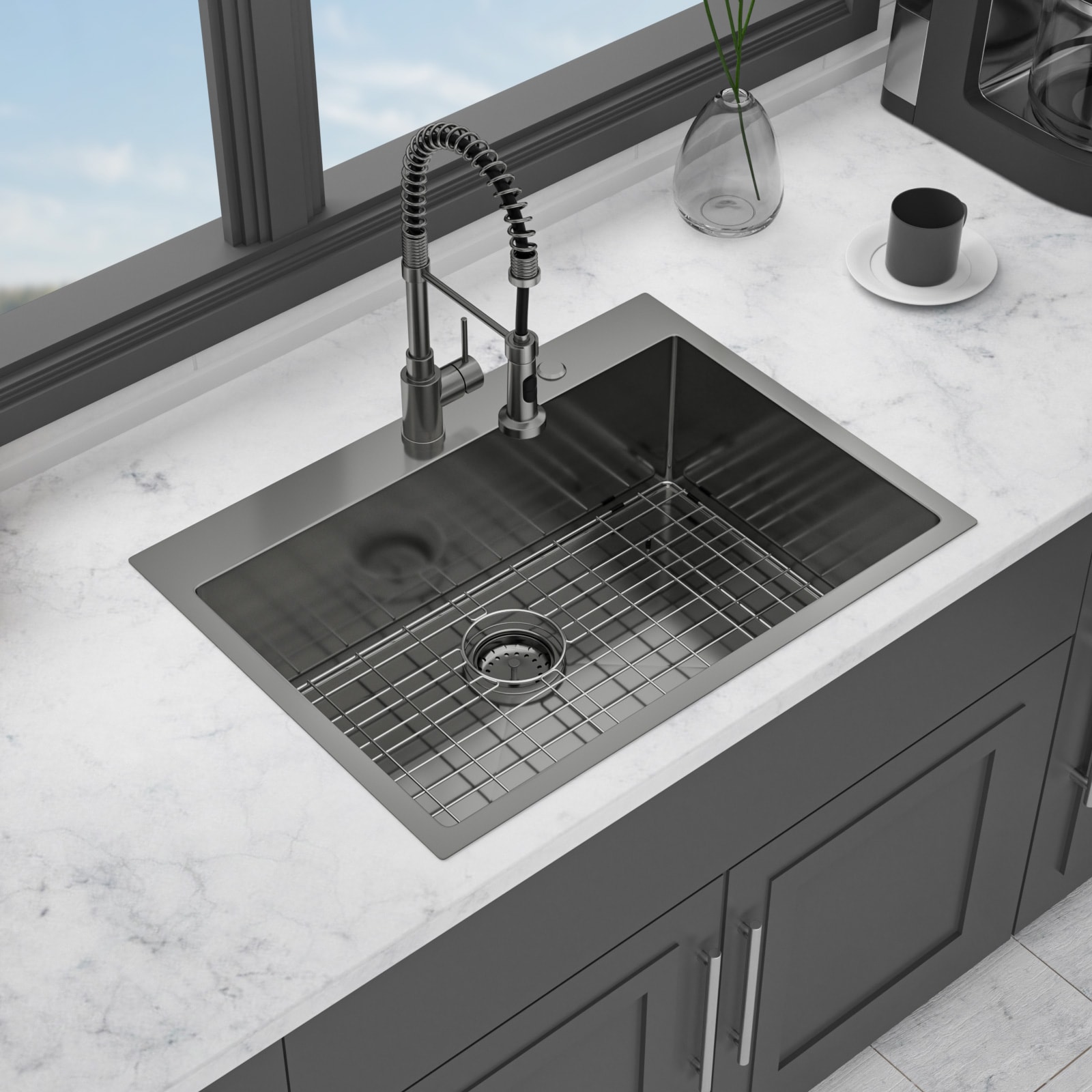 CASAINC 30-in Drop-In Kitchen Sink Gunmetal Black Stainless Steel Topmount Single Bowl Sink 16 Gauge 10-in Deep Basin #CA-LD-53885