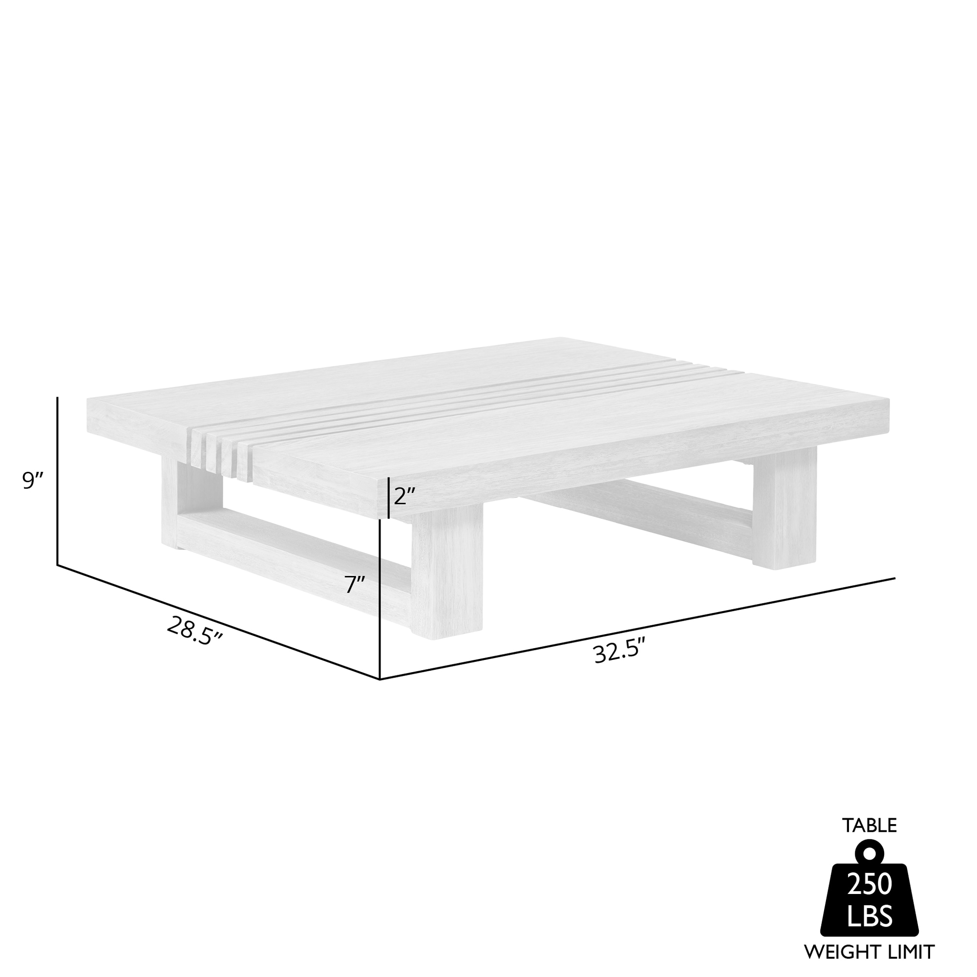 Gray Eucalyptus Wood Rectangular Outdoor Coffee Table