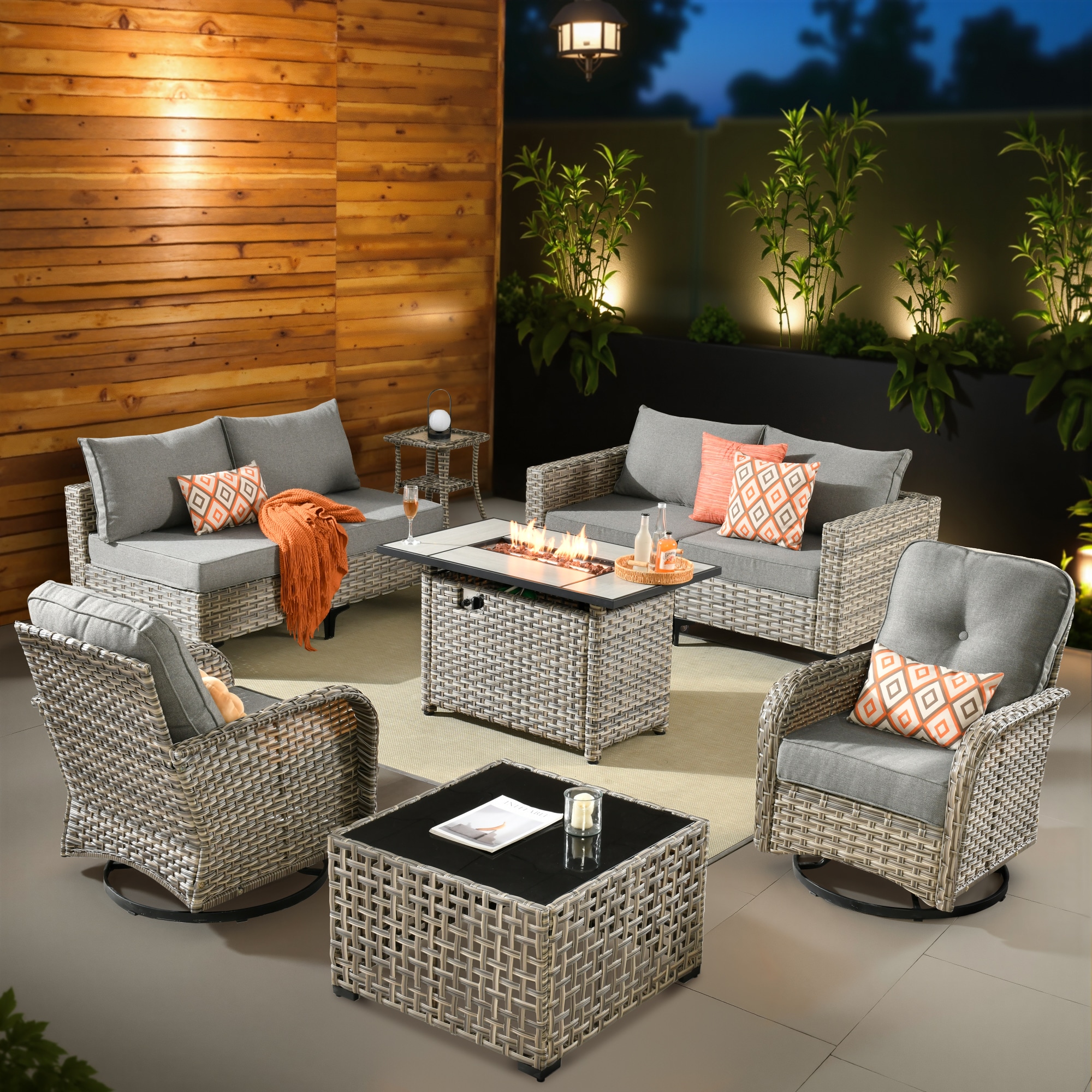 weaxty CFPDSCRRSYZVNC209 9-Piece Wicker Patio Conversation Set with Gray Cushions