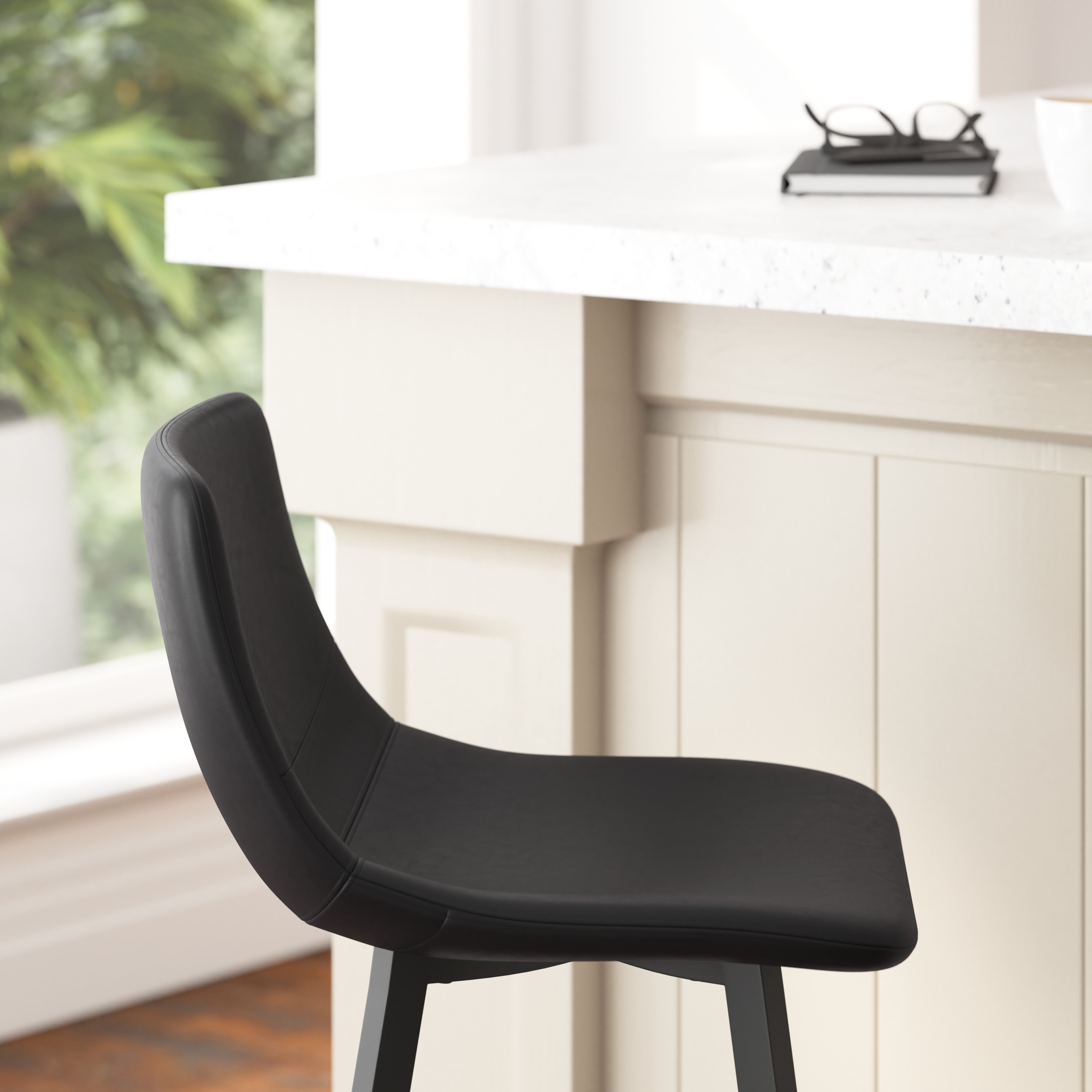 Black Faux Leather and Metal Counter Stool Set