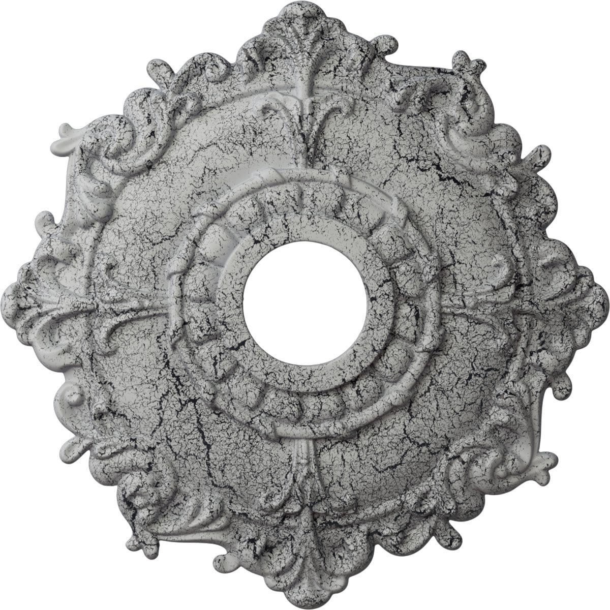 Ekena Millwork CM18RLUWC Riley 18-in W x 18-in L Painted Ultra Pure White Crackle Polyurethane Whole Ceiling Medallion