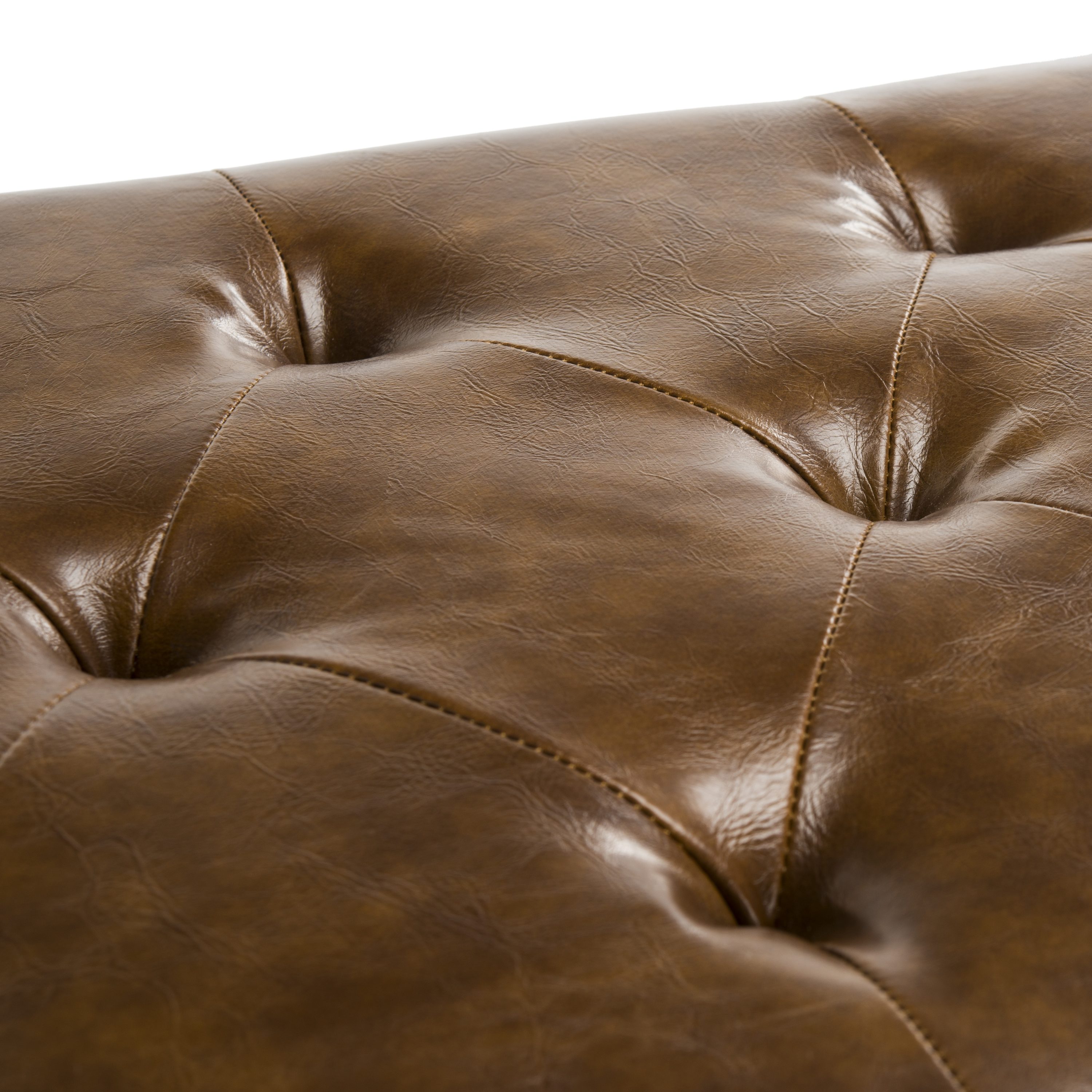 Saddle Leather and Black Beech Wood Tufted Bench