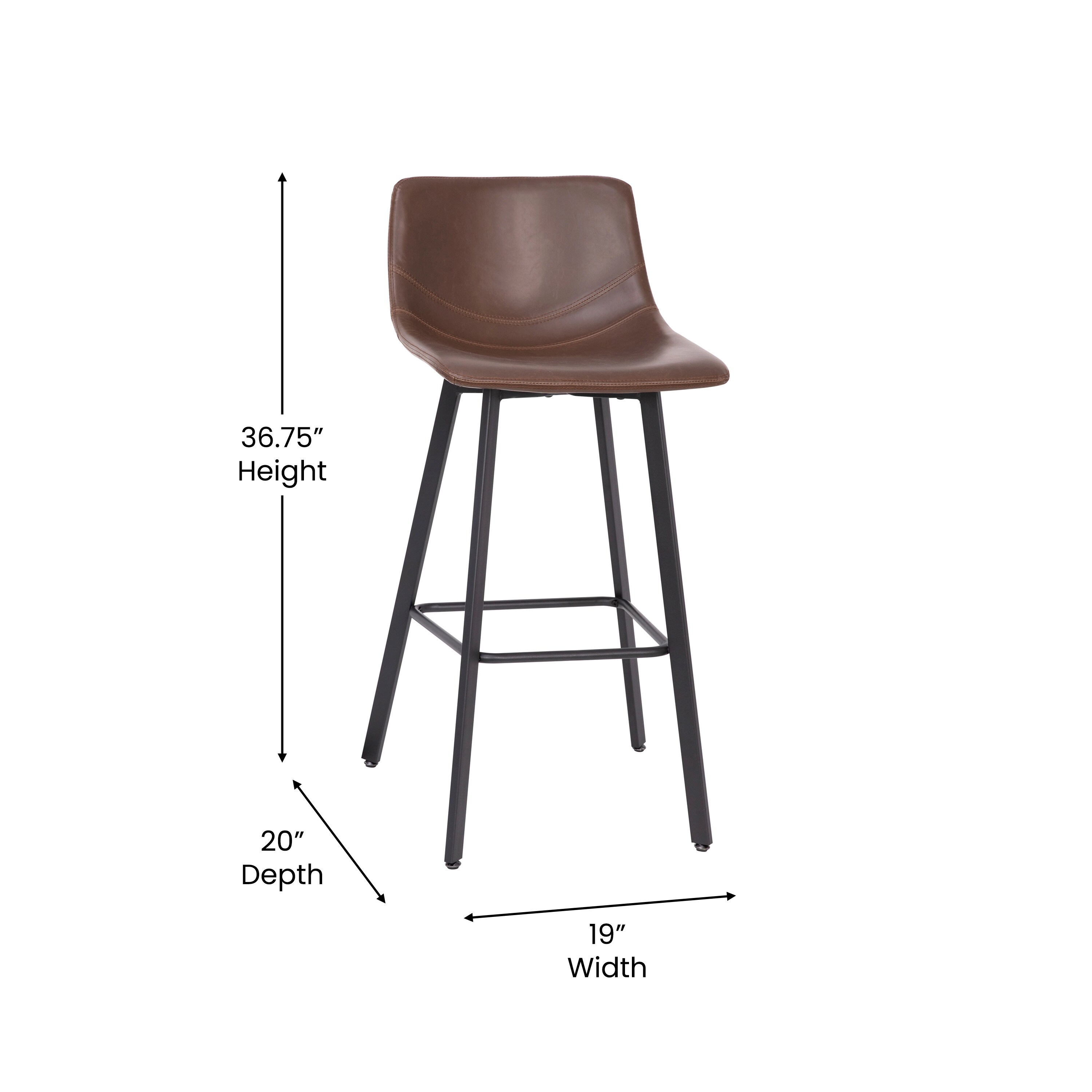 Chocolate Brown Faux Leather Counter Stools with Metal Frame, Set of 2