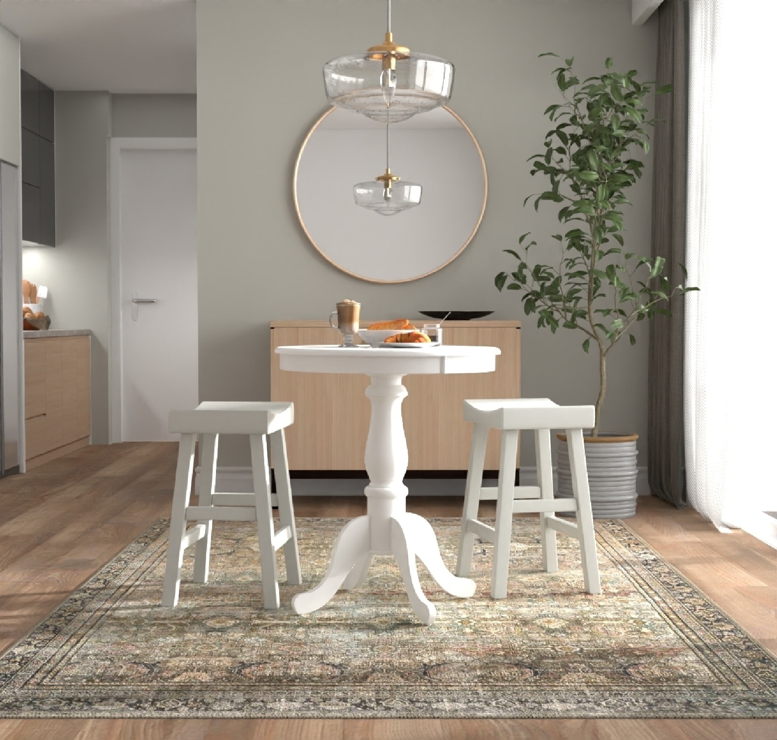 White Round Wood Transitional Counter Height Bar Table