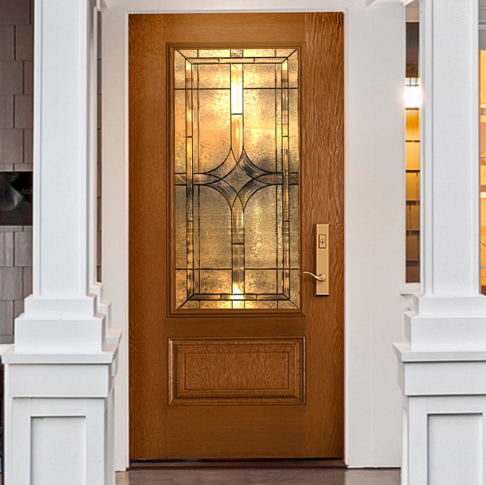 Pella 36-in x 80-in Fiberglass 3/4 Lite Left-Hand Inswing Provincial  Stained Prehung Single Front Door with Brickmould Insulating Core in the Front  Doors department at