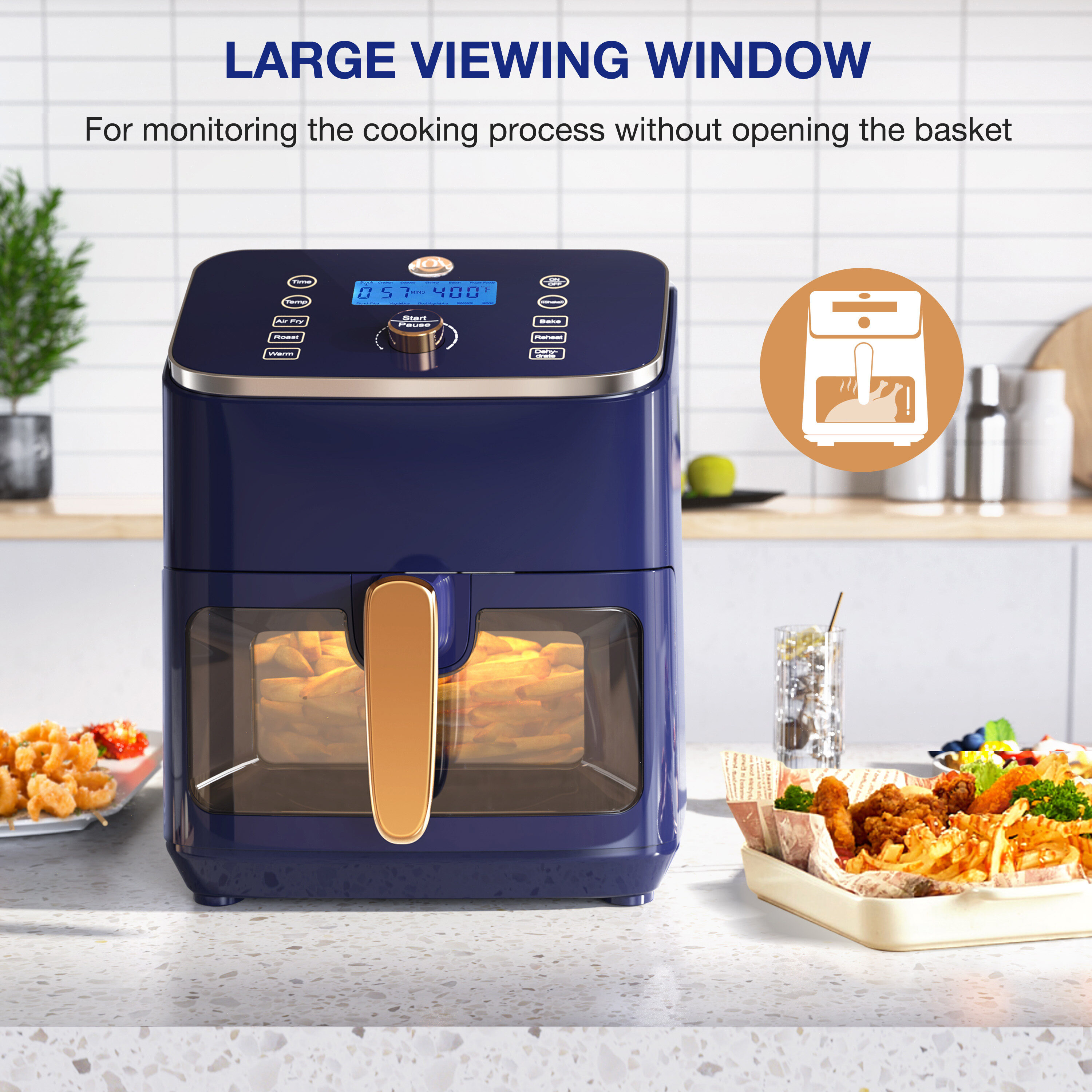 JOY Kitchen Navy Blue Air Fryer with Removable Fry Basket, Digital Control,  6 Cooking Settings, ETL Listed, 1350W, Dishwasher Safe in the Air Fryers  department at