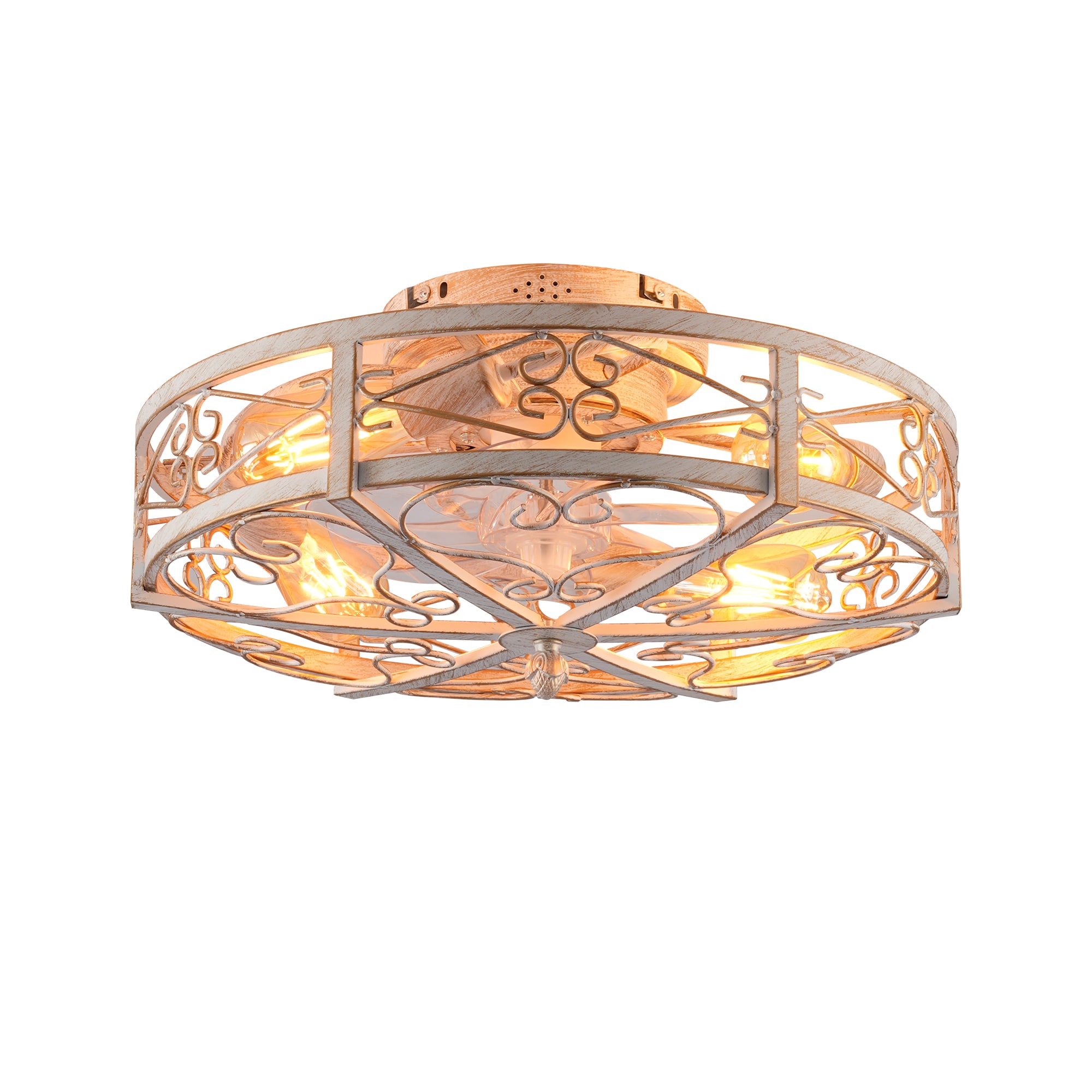 JUSHUA - 20 inches Iron Ceiling Fan with LED Light and Remote Control and Reversible DC Motor
