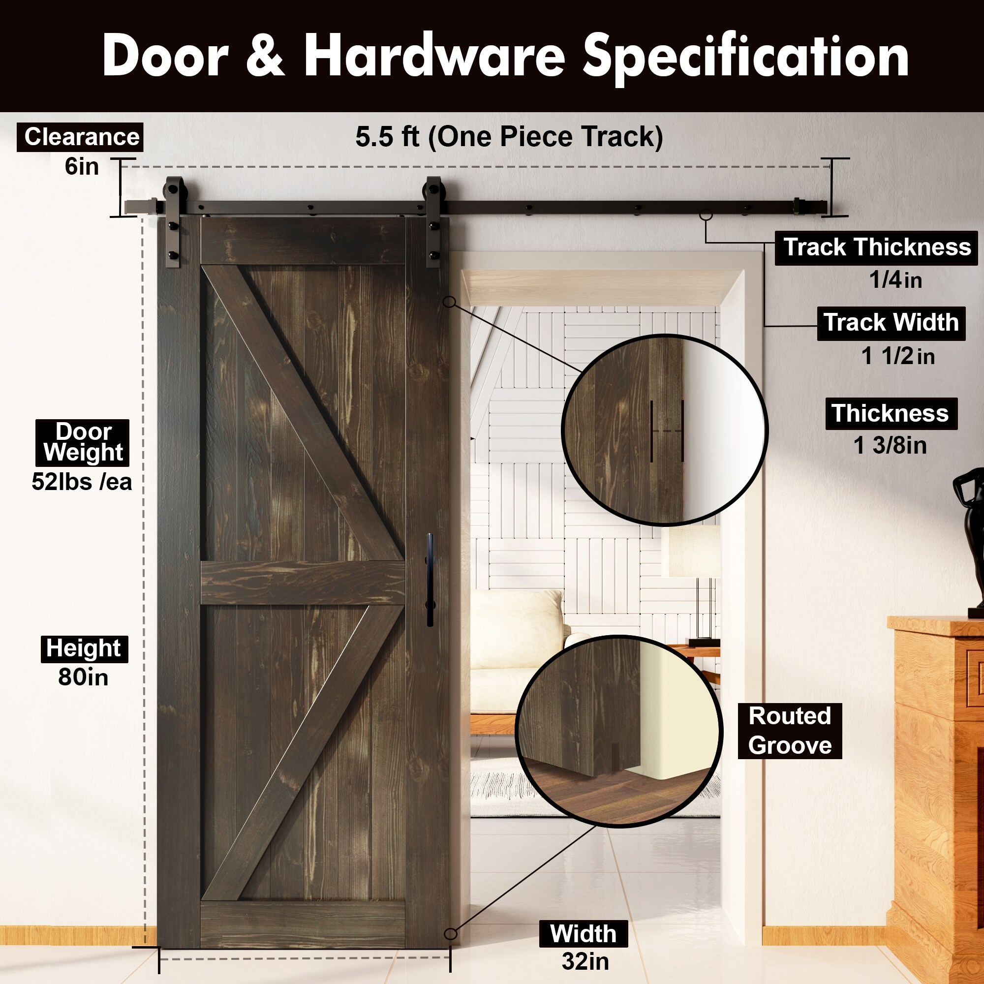 HOMACER YT1TGH066C-3280F-EB Barn-Doors - View #2