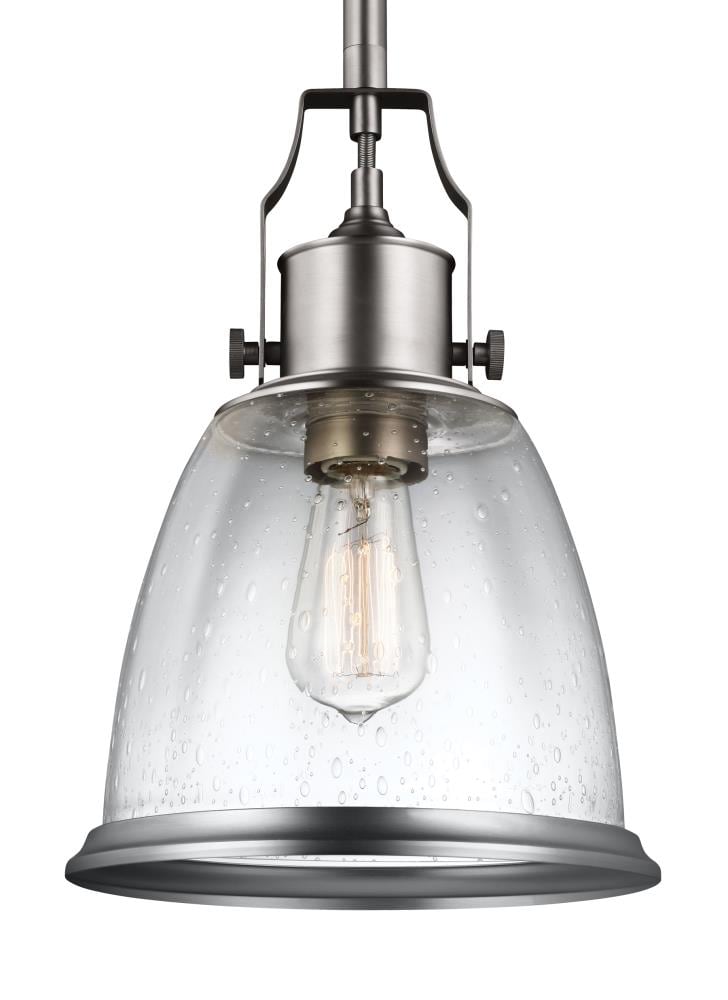 Generation Lighting P1355SN Hobson Satin Nickel Transitional Clear glass Lantern Medium Hanging Pendant light
