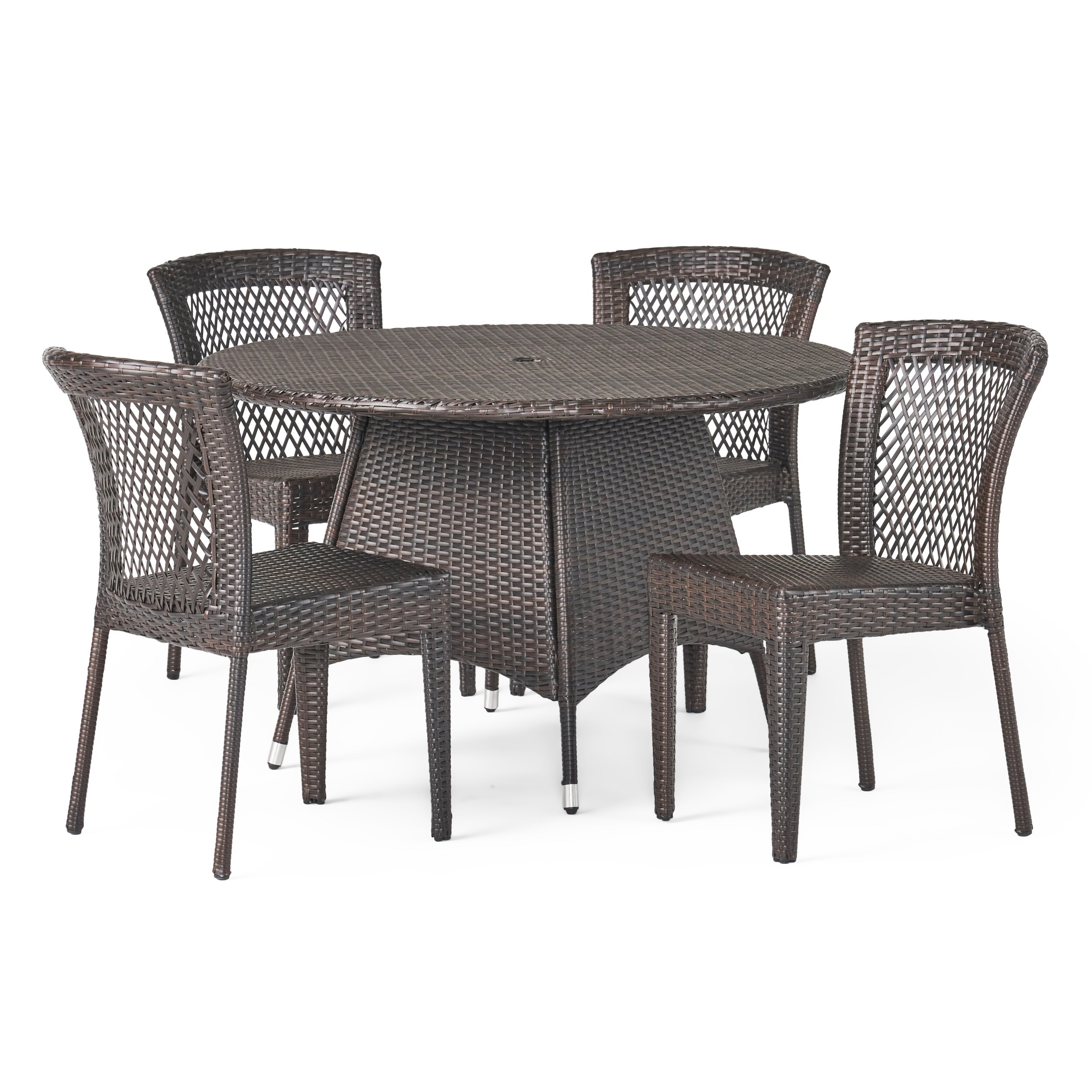 Best Selling Home Decor 295811 Bertha 5 -Piece multibrown Wicker Patio Dining Set Wicker Round Table with 4 Stackable Stationary Chairs