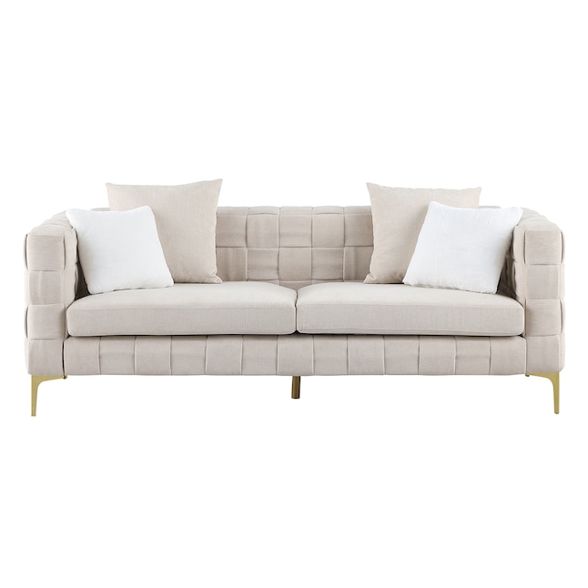 Beige Velvet Medium Sofa